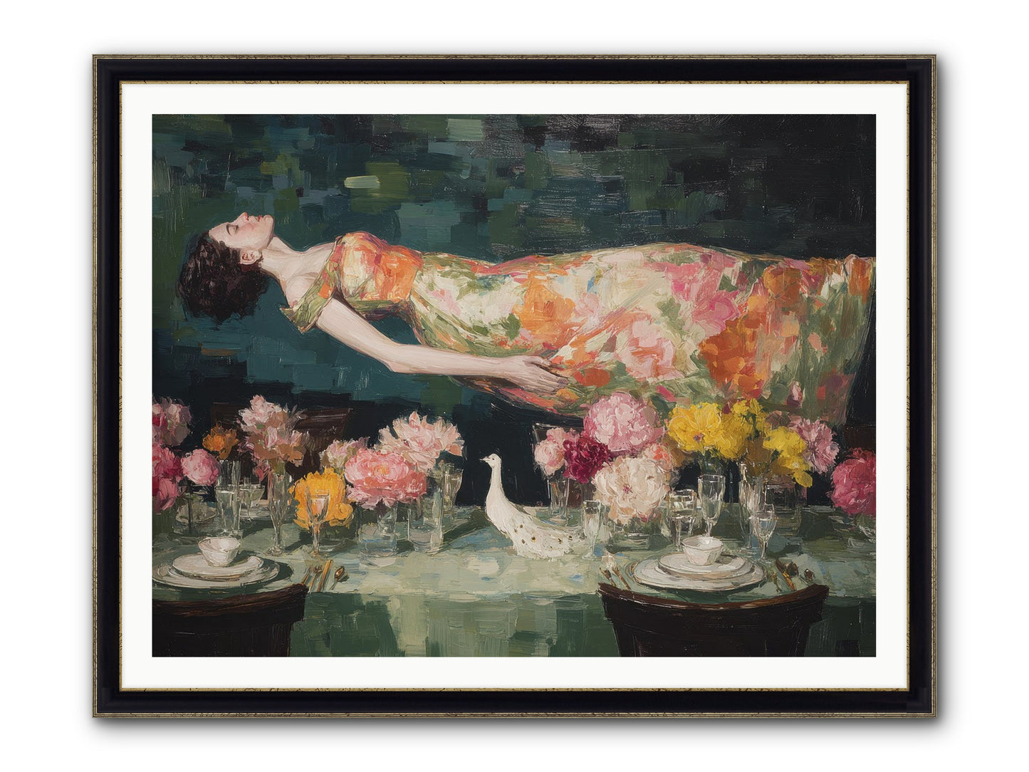 Midsummer At Parasol Park Framed Print - Black & Gold 48x36