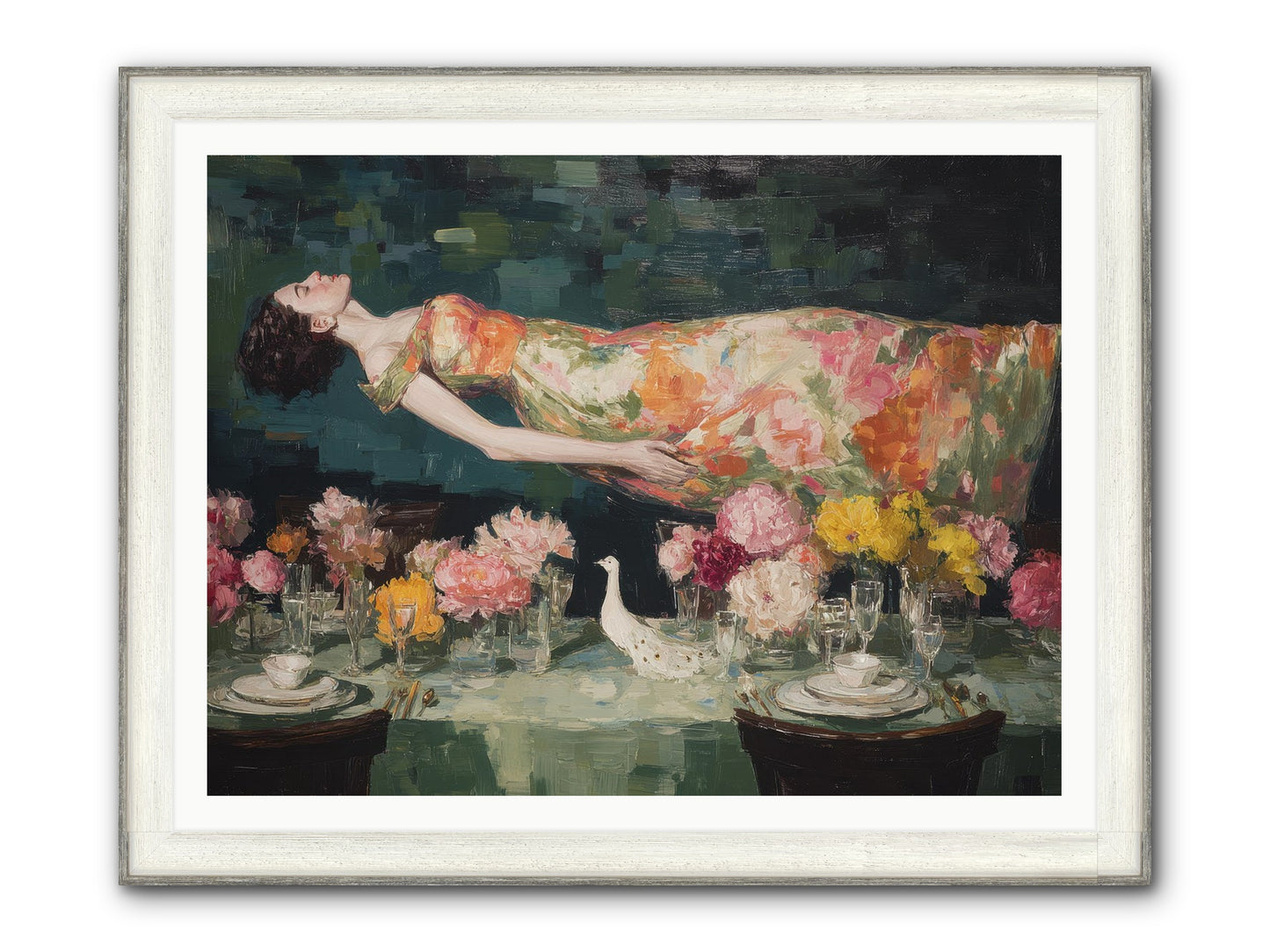 Midsummer At Parasol Park Framed Print - Driftwood White 48x36