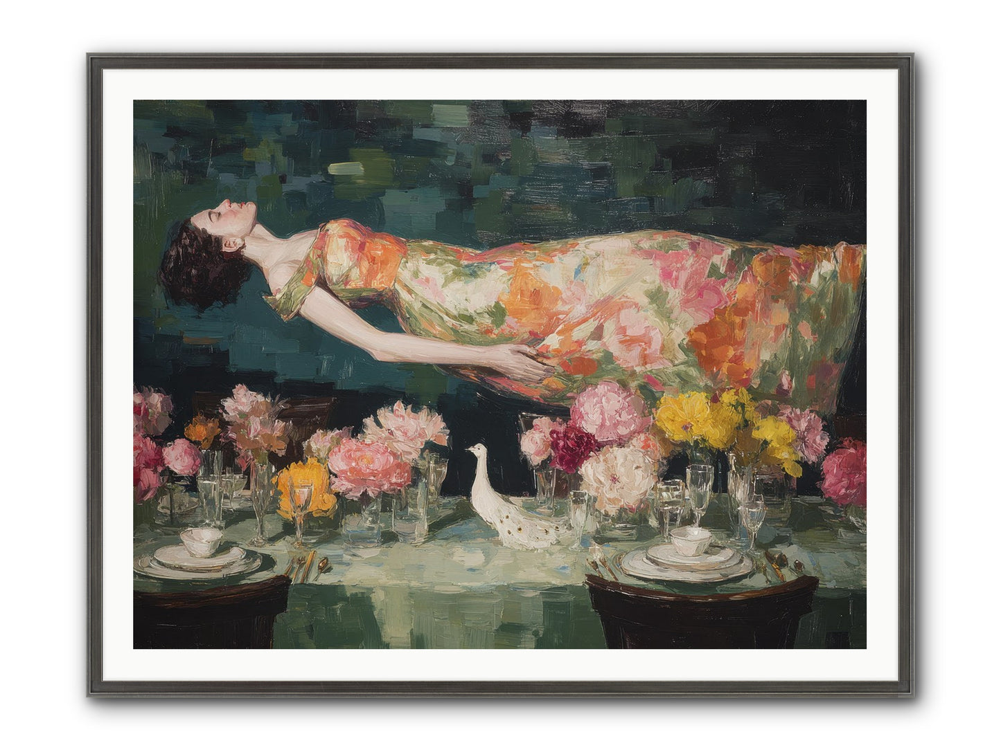 Midsummer At Parasol Park Framed Print - Slimwoods Black/Silver 48x36