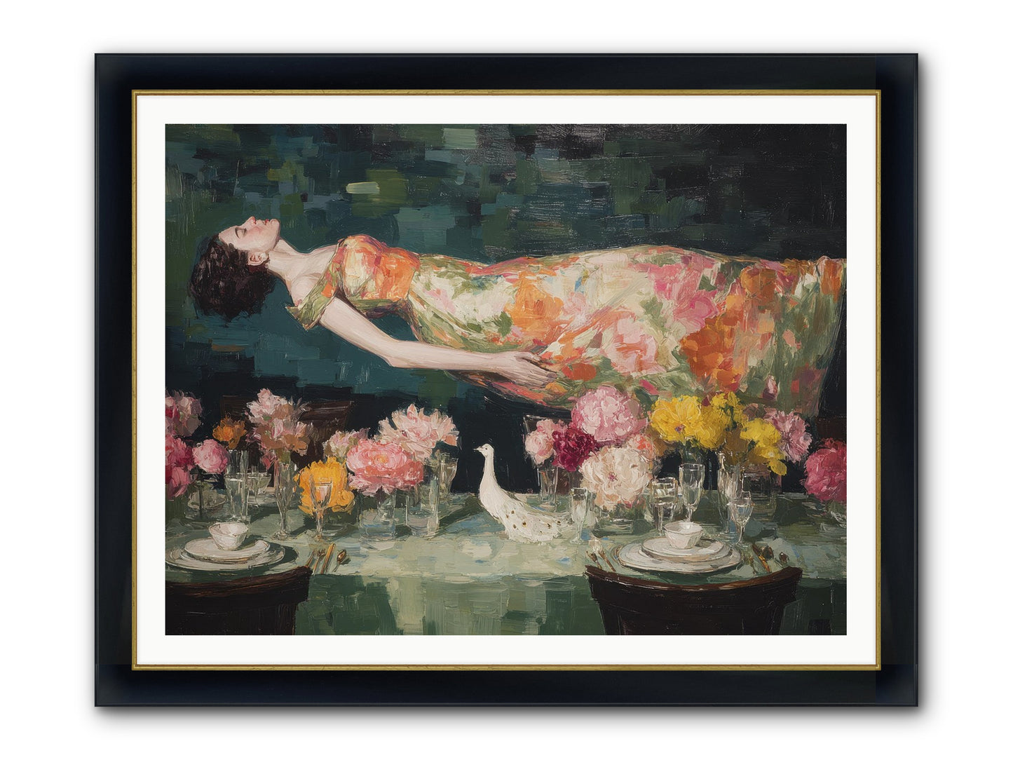 Midsummer At Parasol Park Framed Print - Wide Black w/Gold 48x36