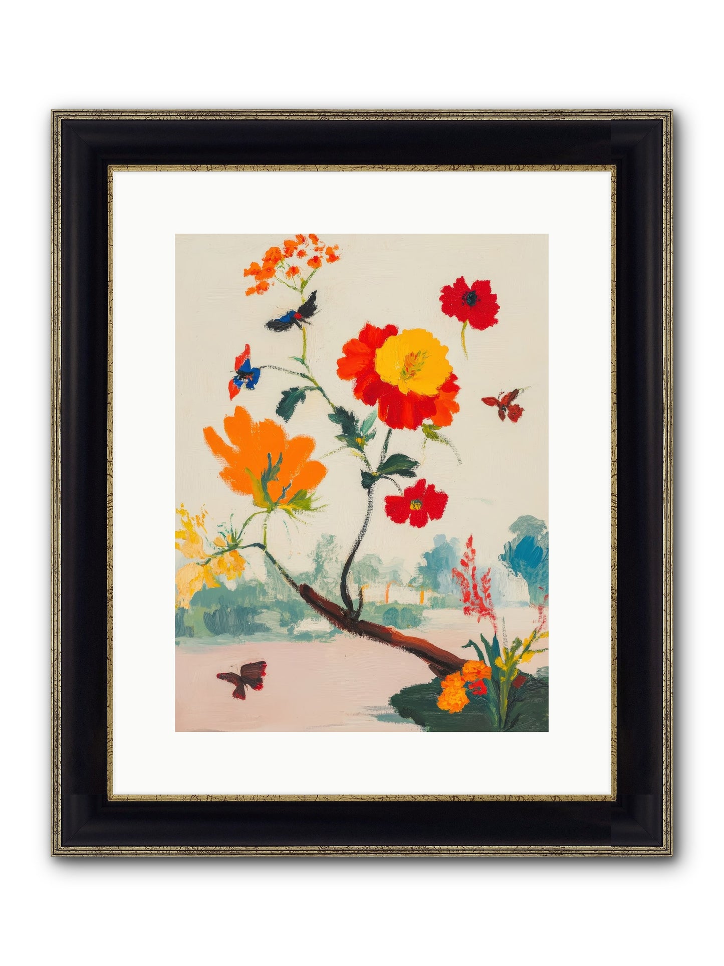 Midsummer Bloom Framed Print - Black & Gold 12x16