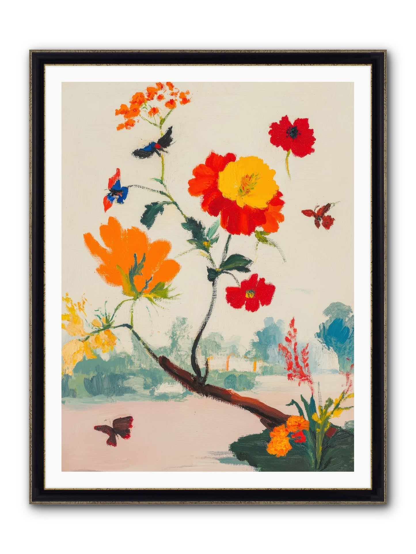 Midsummer Bloom Framed Print - Black & Gold 36x48
