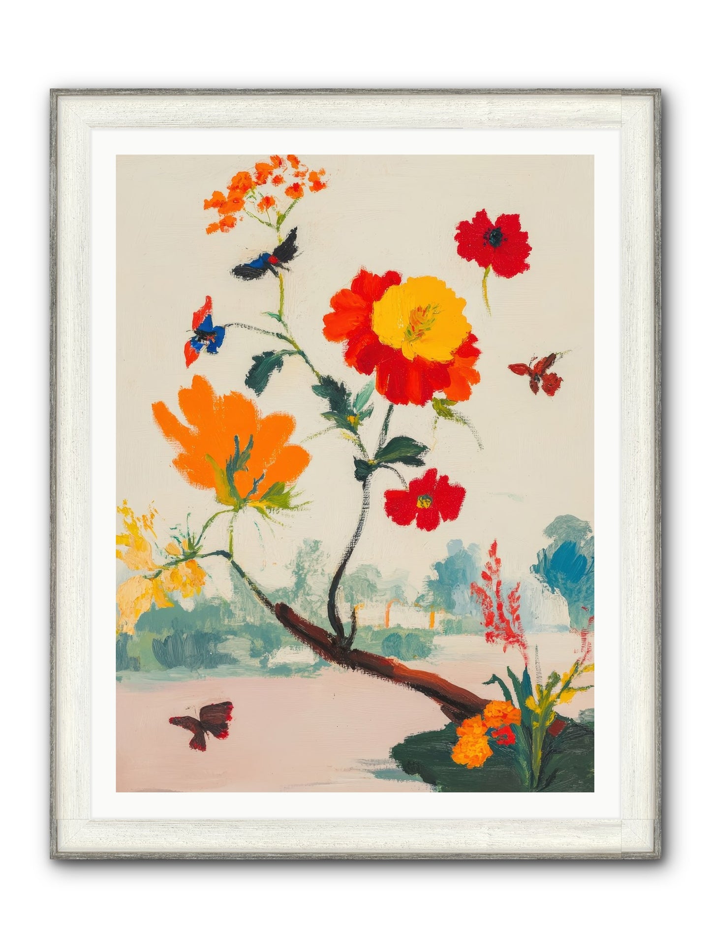 Midsummer Bloom Framed Print - Driftwood White 36x48