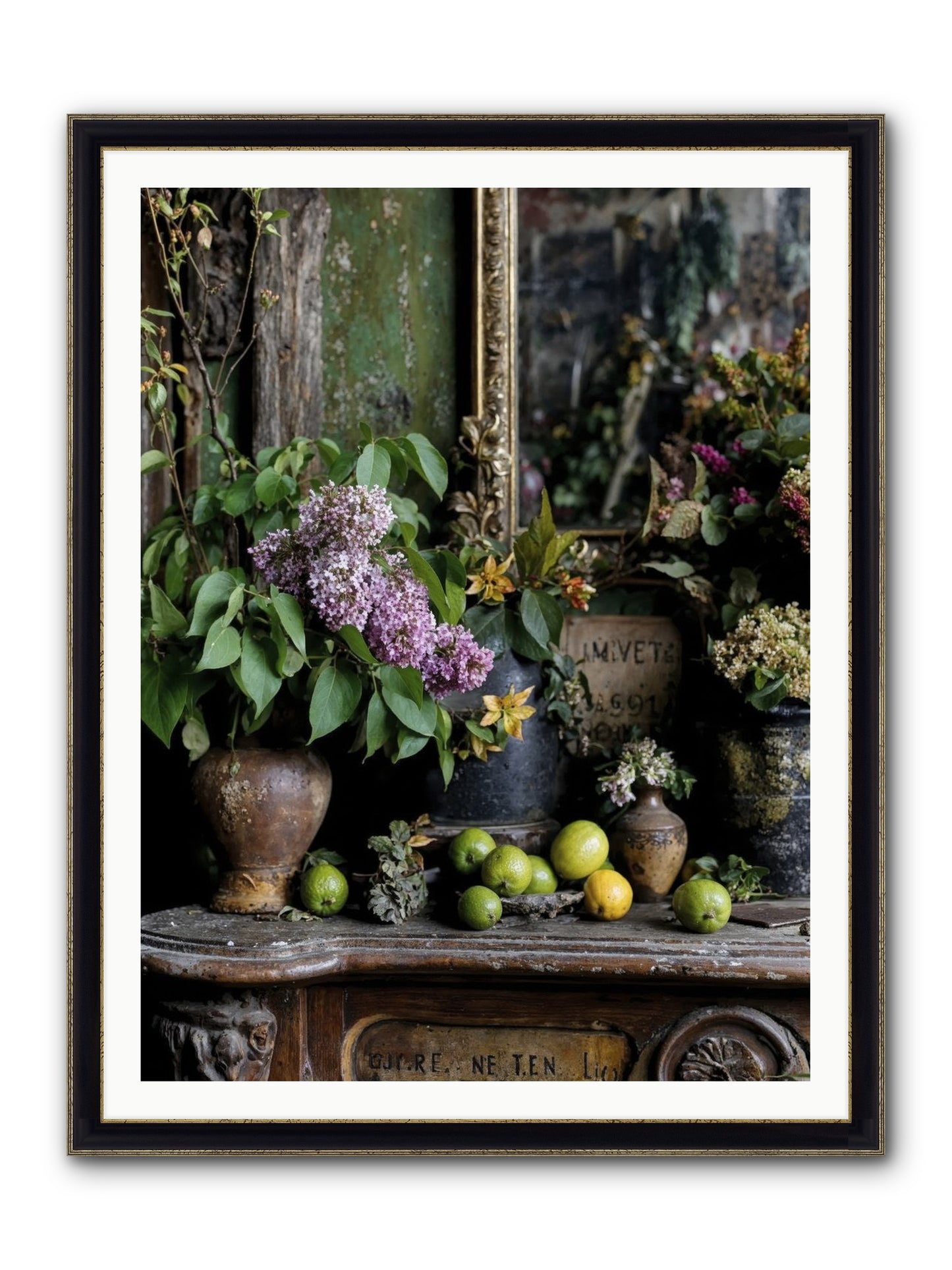Midsummer's Garden Scheme Framed Print - Black & Gold 36x48