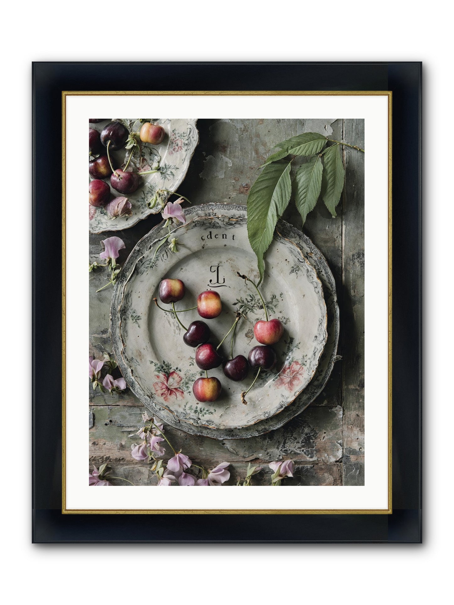 Mignonette Framed Print - Wide Black w/Gold 24x32