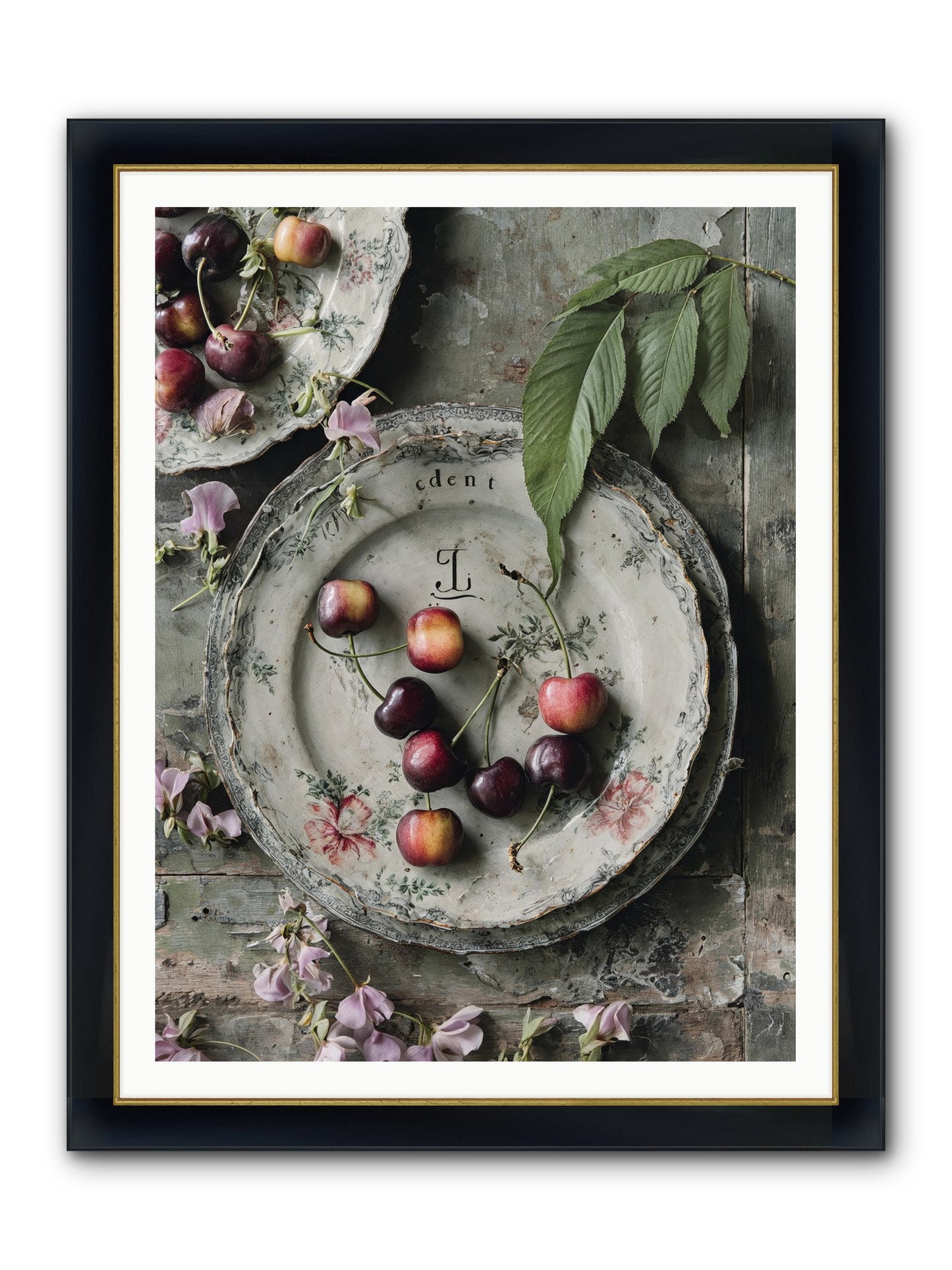 Mignonette Framed Print - Wide Black w/Gold 36x48