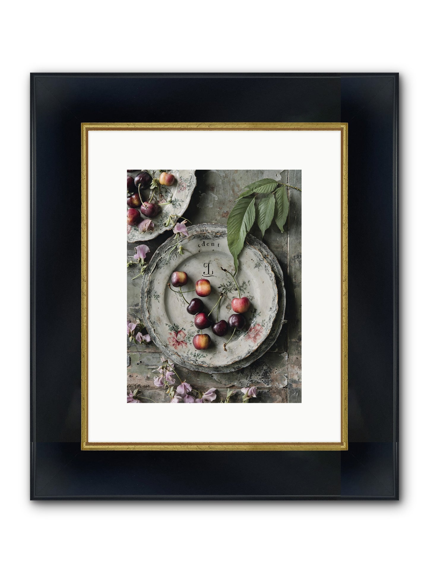 Mignonette Framed Print - Wide Black w/Gold 9x12