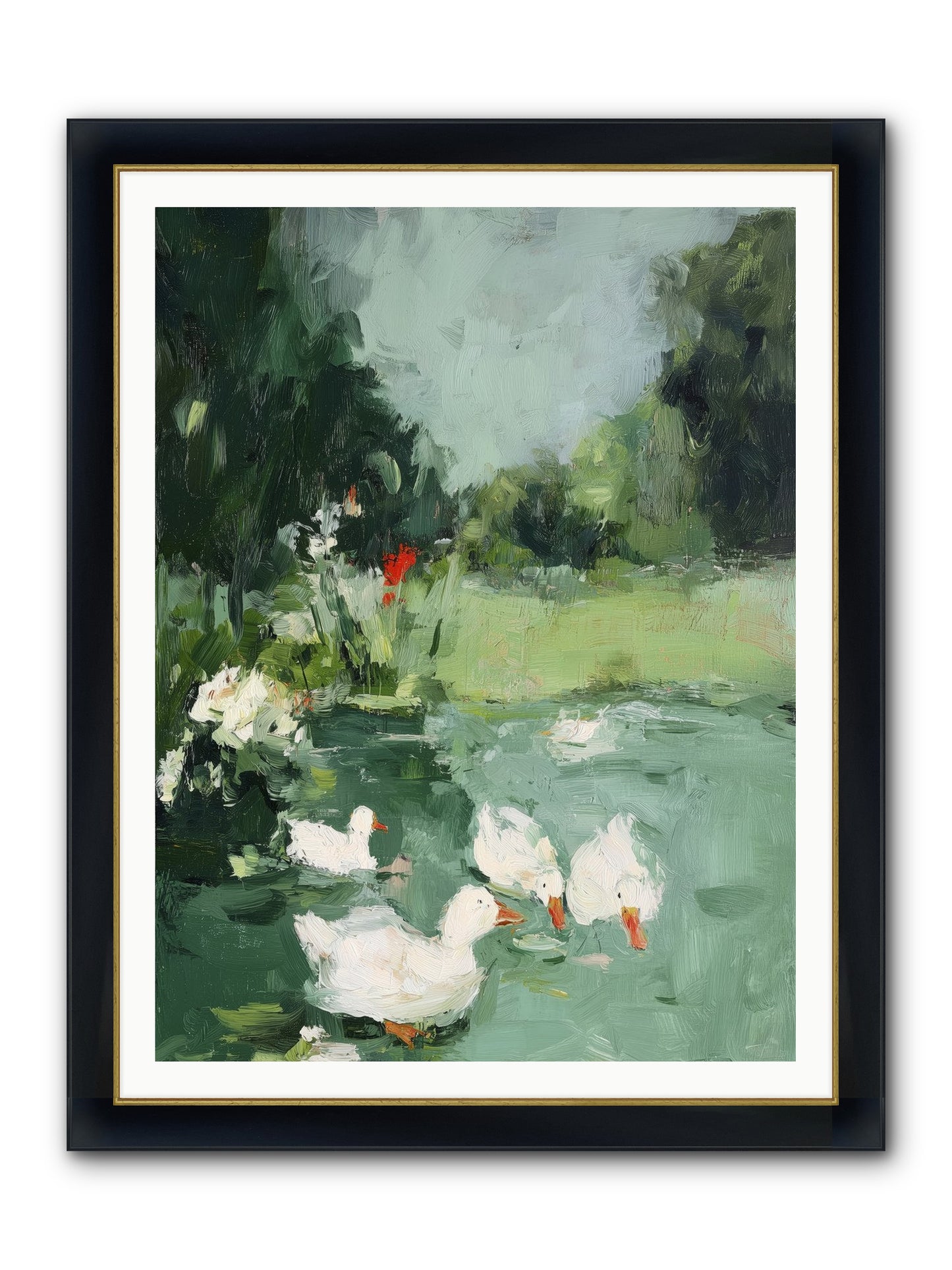 Mirror Waters Framed Print - Wide Black w/Gold 36x48