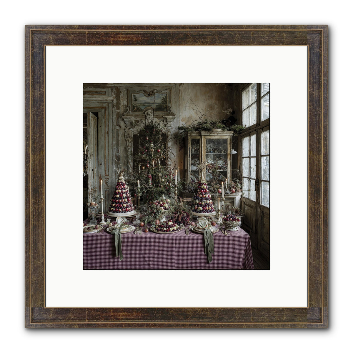 Mistletoe Meadow Cottage Framed Print - Slimwoods Black/Gold 10x10