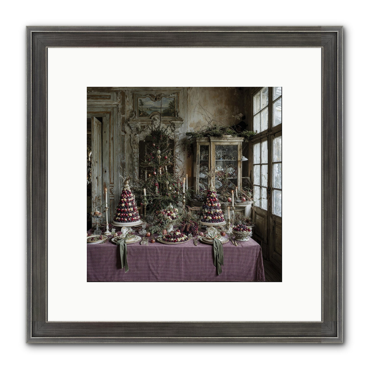 Mistletoe Meadow Cottage Framed Print - Slimwoods Black/Silver 10x10