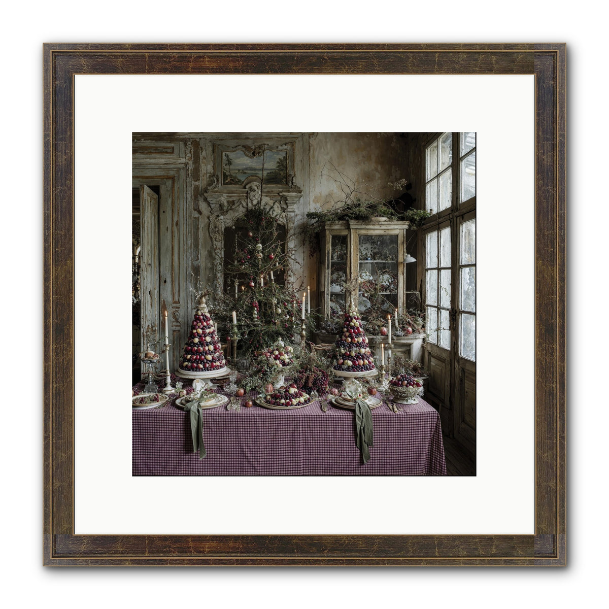 Mistletoe Meadow Cottage Framed Print - Slimwoods Black/Gold 12x12