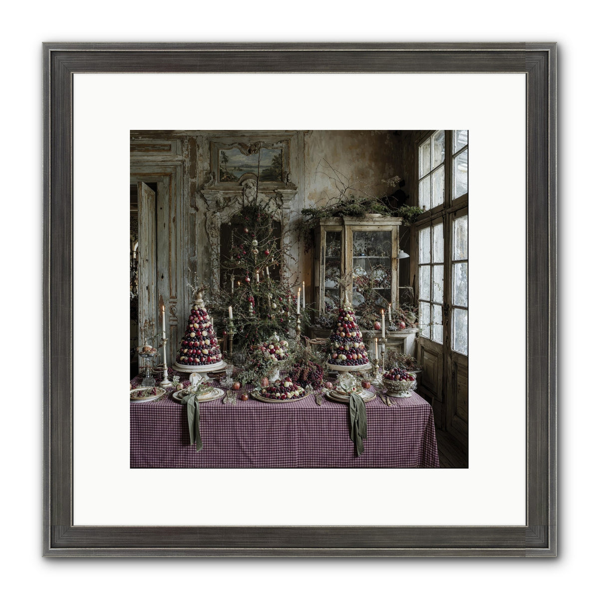 Mistletoe Meadow Cottage Framed Print - Slimwoods Black/Silver 12x12