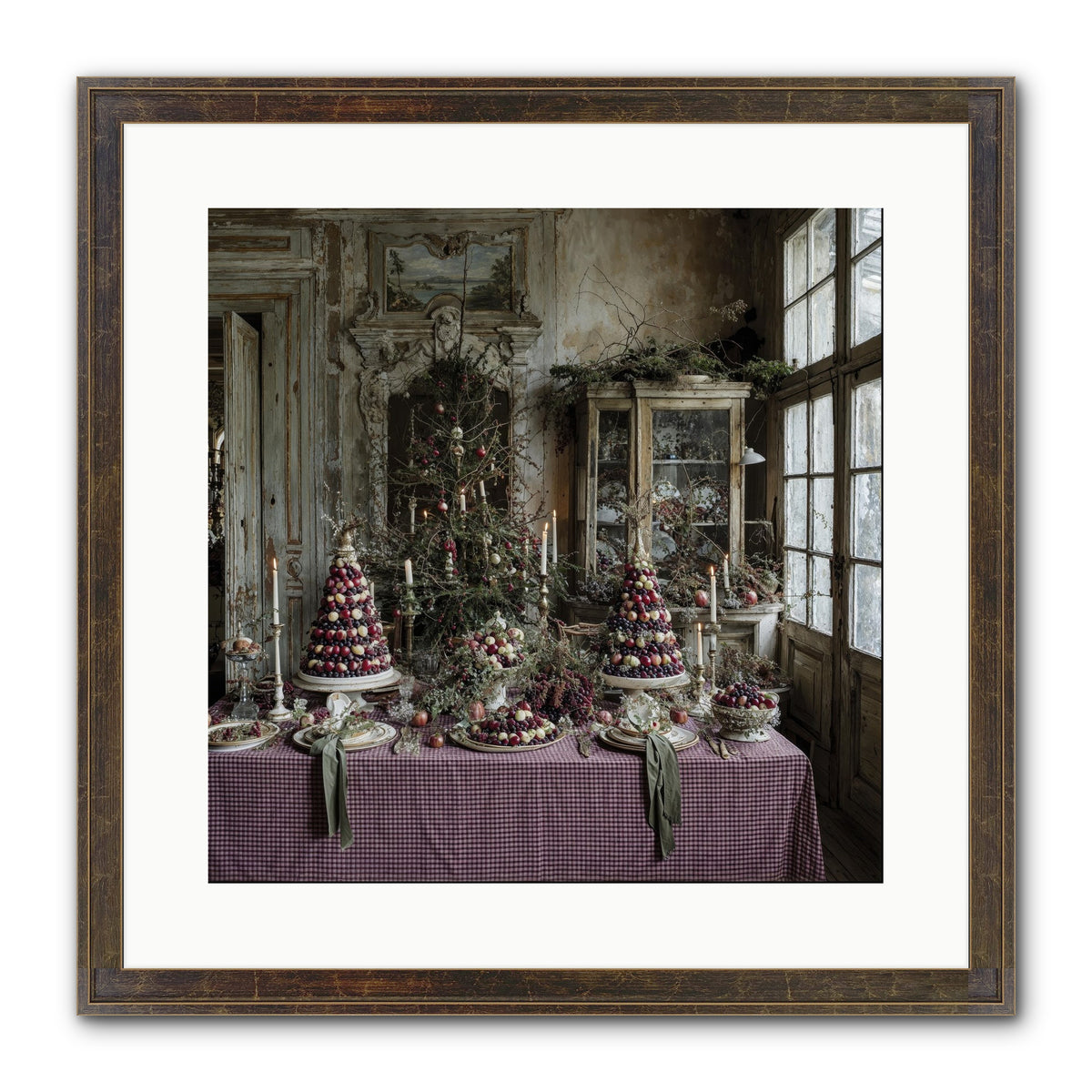 Mistletoe Meadow Cottage Framed Print - Slimwoods Black/Gold 16x16