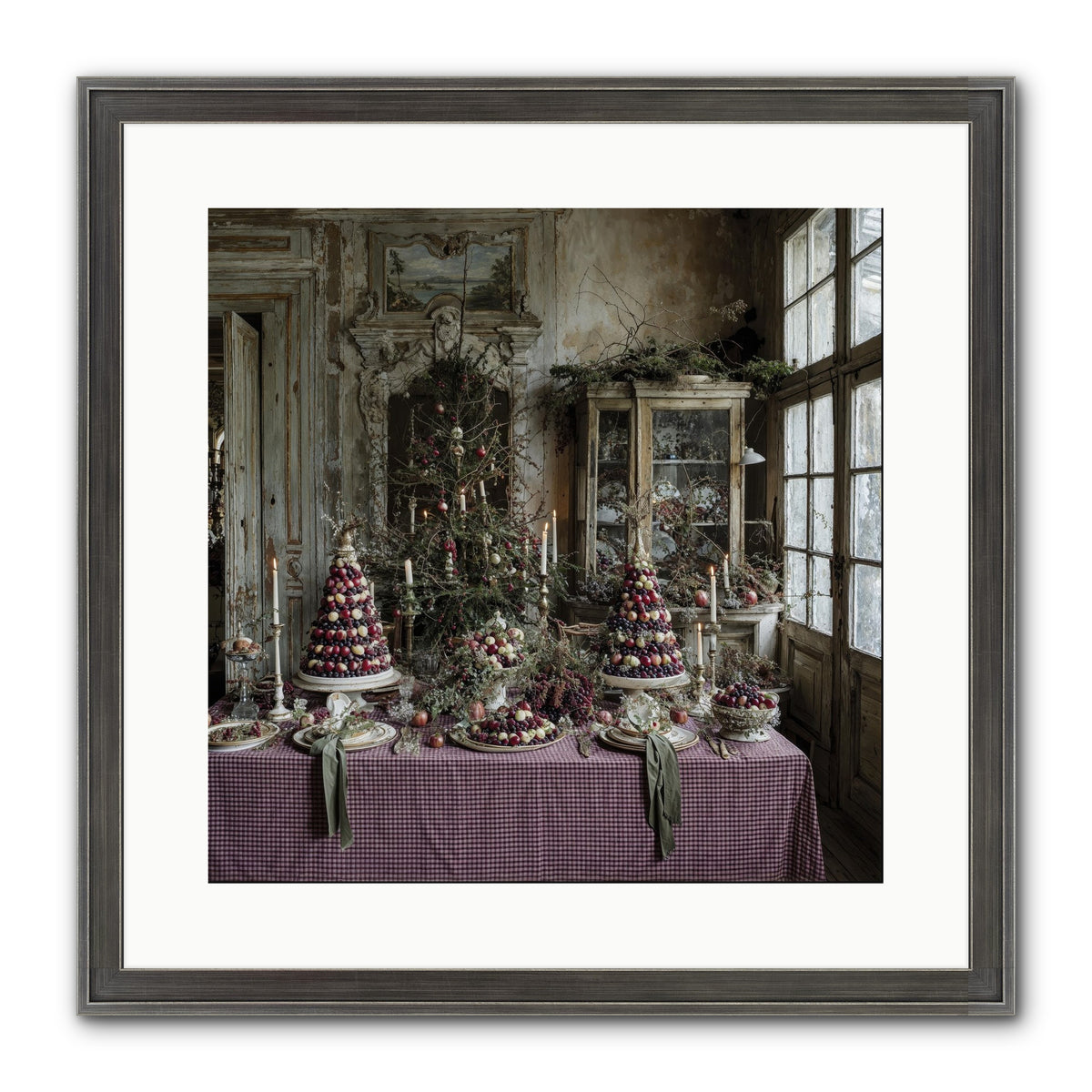 Mistletoe Meadow Cottage Framed Print - Slimwoods Black/Silver 16x16