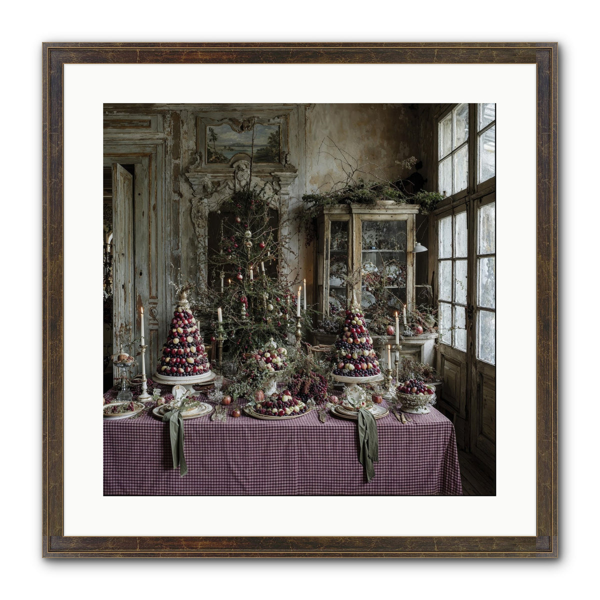 Mistletoe Meadow Cottage Framed Print - Slimwoods Black/Gold 20x20