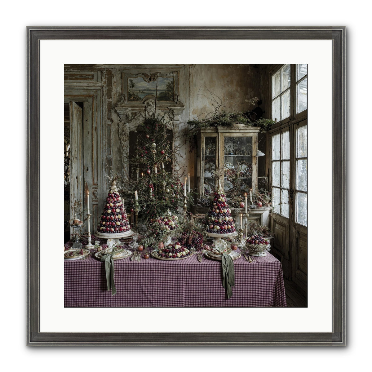 Mistletoe Meadow Cottage Framed Print - Slimwoods Black/Silver 20x20