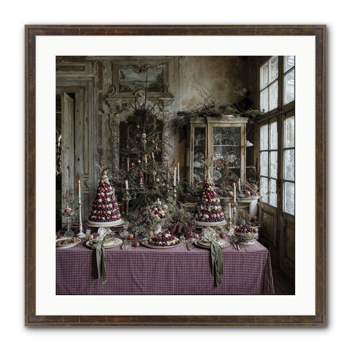 Mistletoe Meadow Cottage Framed Print - Slimwoods Black/Gold 24x24