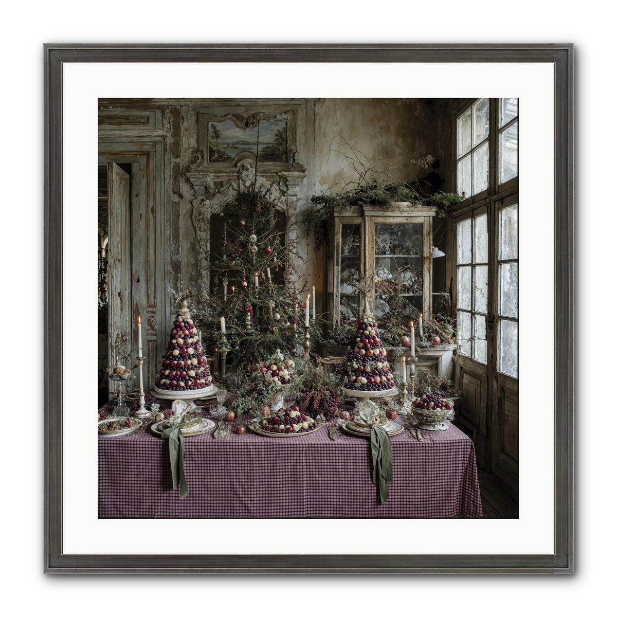 Mistletoe Meadow Cottage Framed Print - Slimwoods Black/Silver 24x24