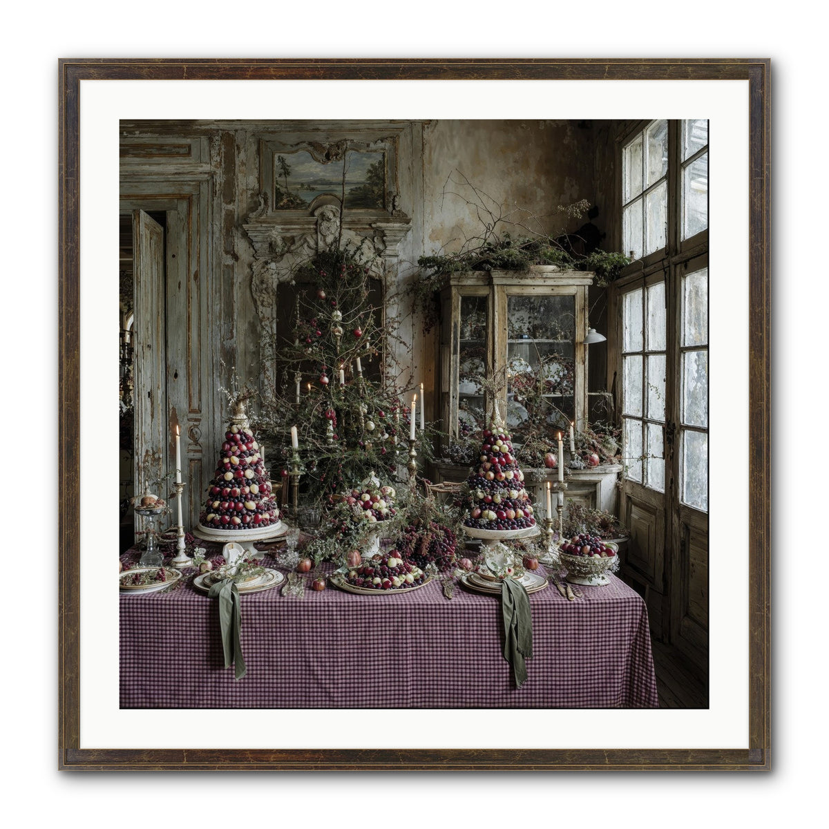Mistletoe Meadow Cottage Framed Print - Slimwoods Black/Gold 30x30