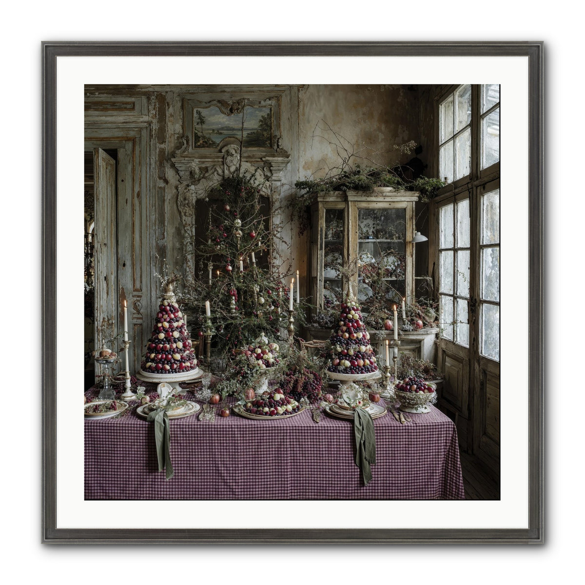 Mistletoe Meadow Cottage Framed Print - Slimwoods Black/Silver 30x30