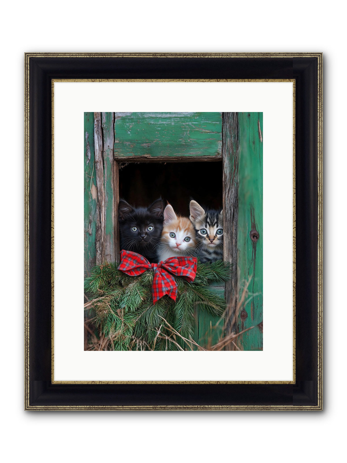 Mittened Mischief Framed Print - Black & Gold 12x16