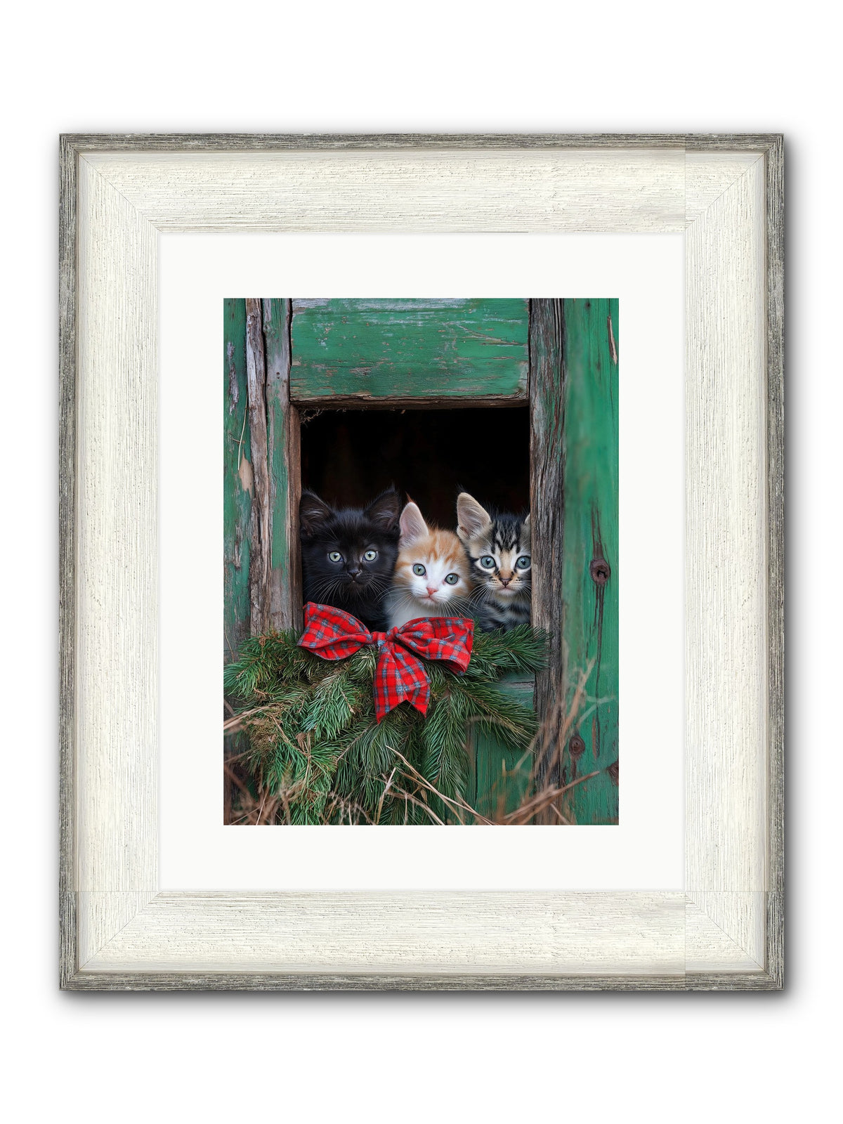 Mittened Mischief Framed Print - Driftwood White 12x16