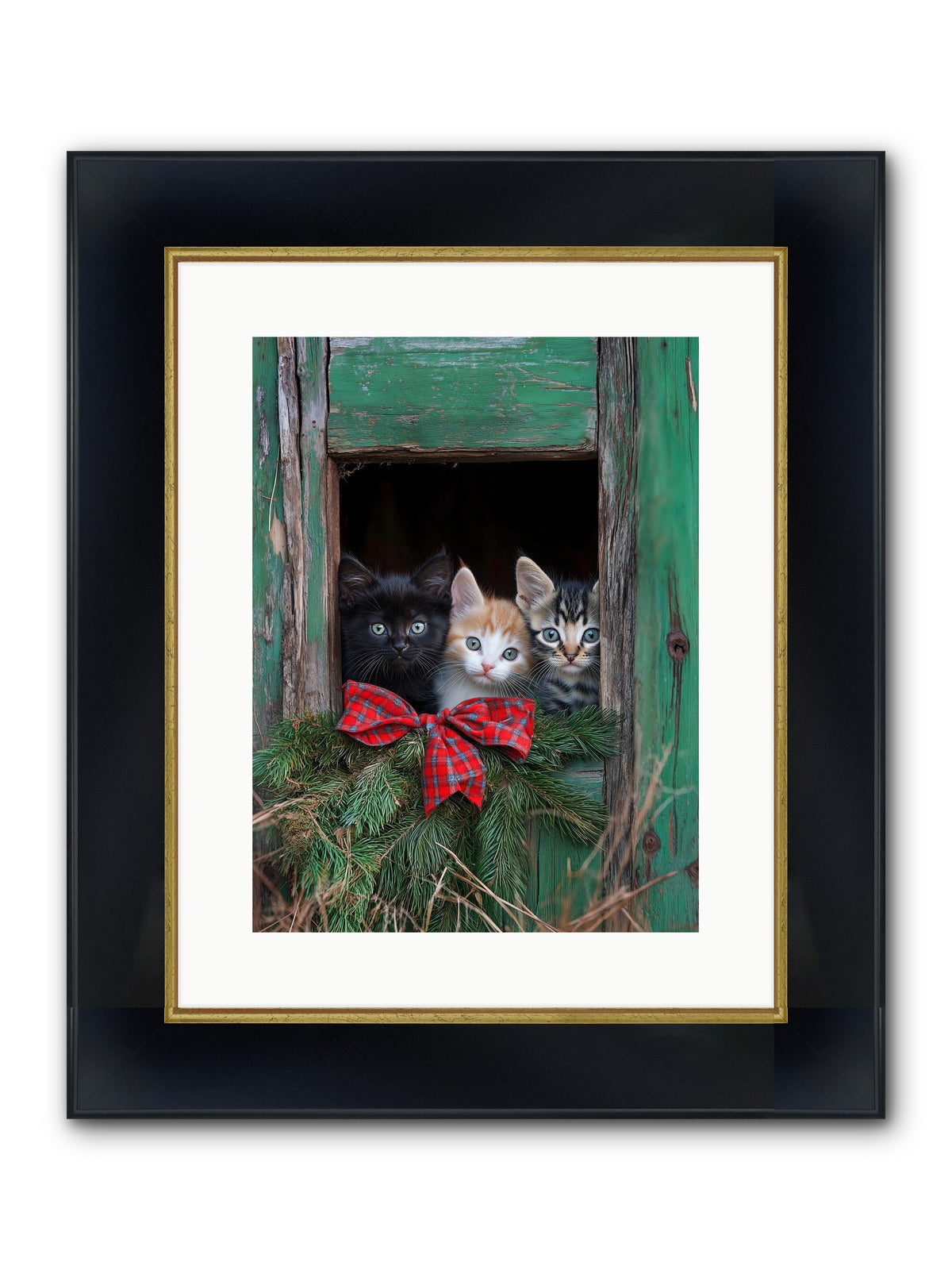 Mittened Mischief Framed Print - Wide Black w/Gold 12x16