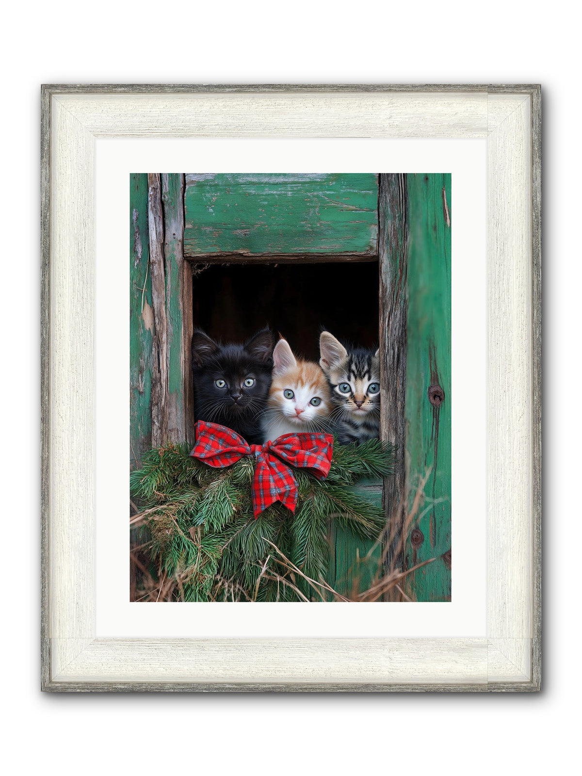 Mittened Mischief Framed Print - Driftwood White 18x24
