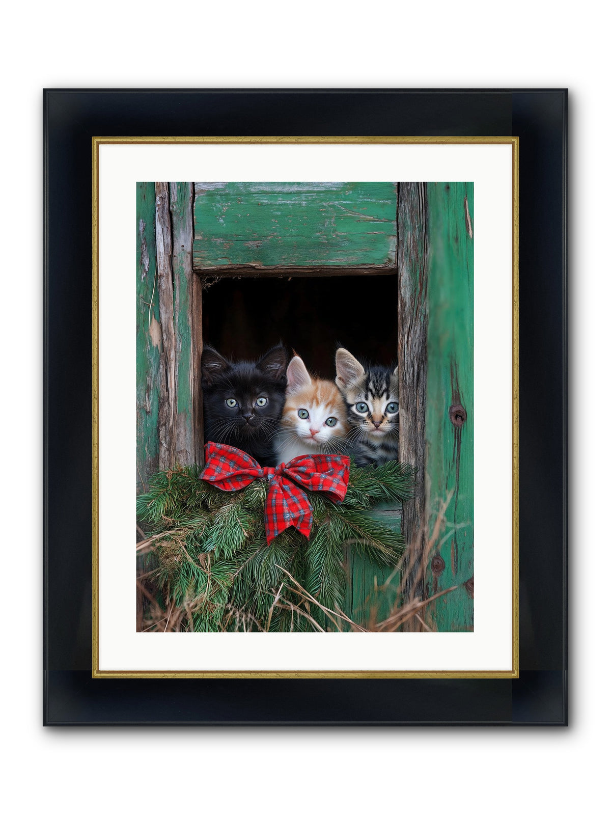 Mittened Mischief Framed Print - Wide Black w/Gold 18x24