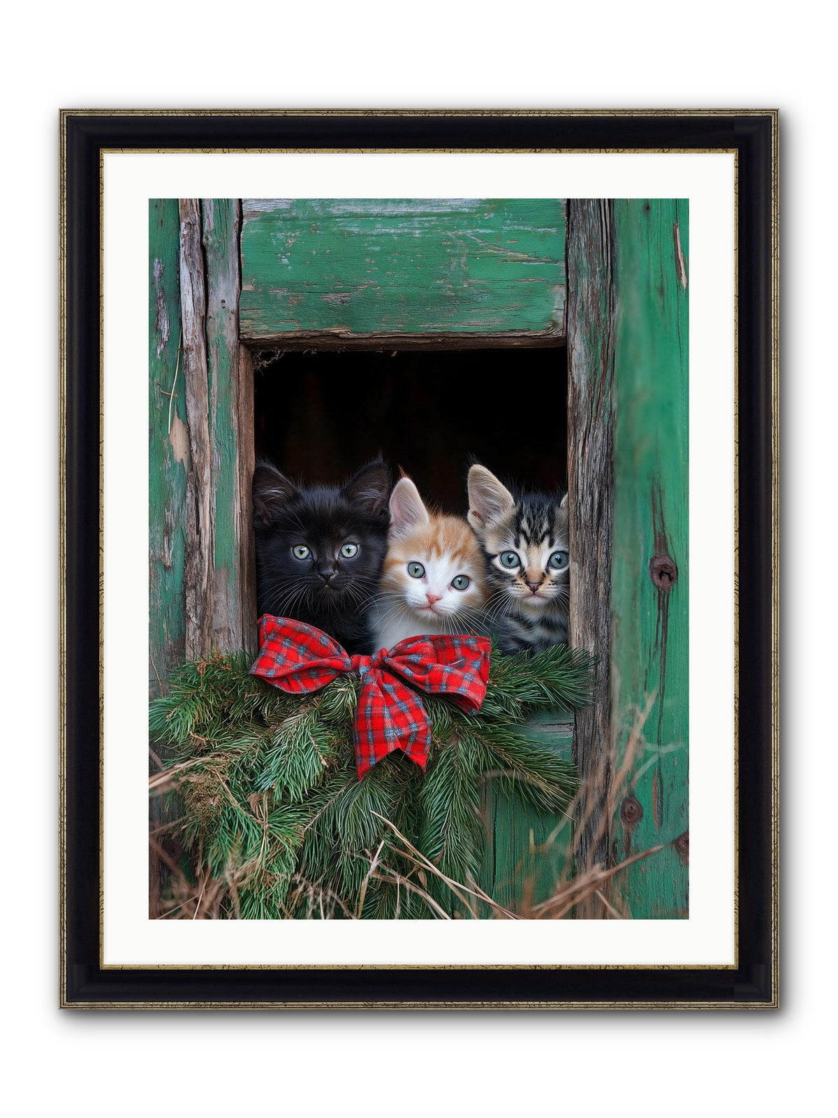 Mittened Mischief Framed Print - Black & Gold 24x32