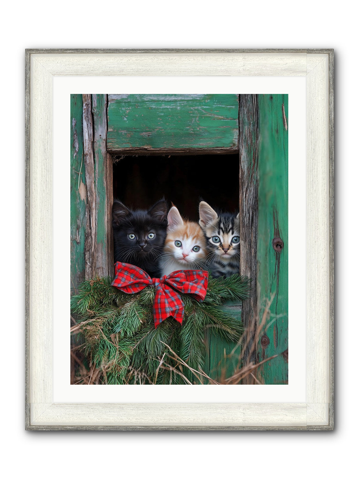 Mittened Mischief Framed Print - Driftwood White 24x32