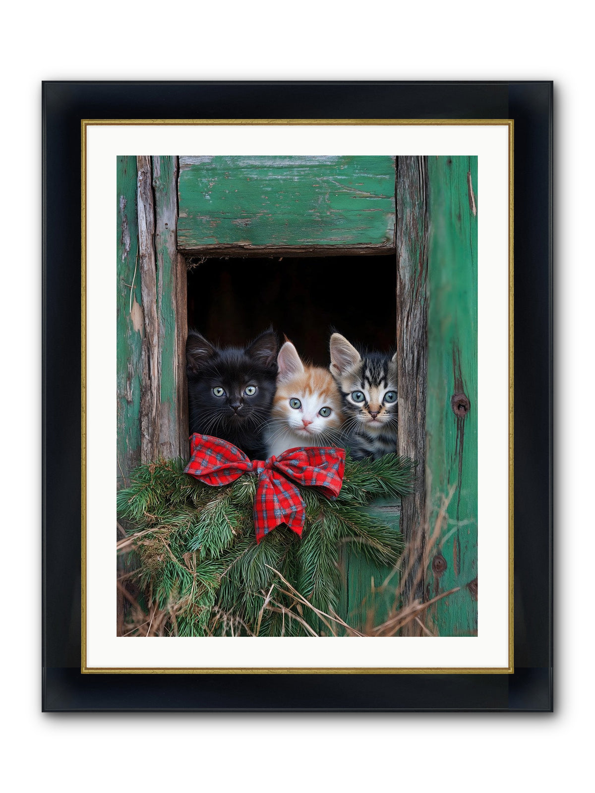 Mittened Mischief Framed Print - Wide Black w/Gold 24x32