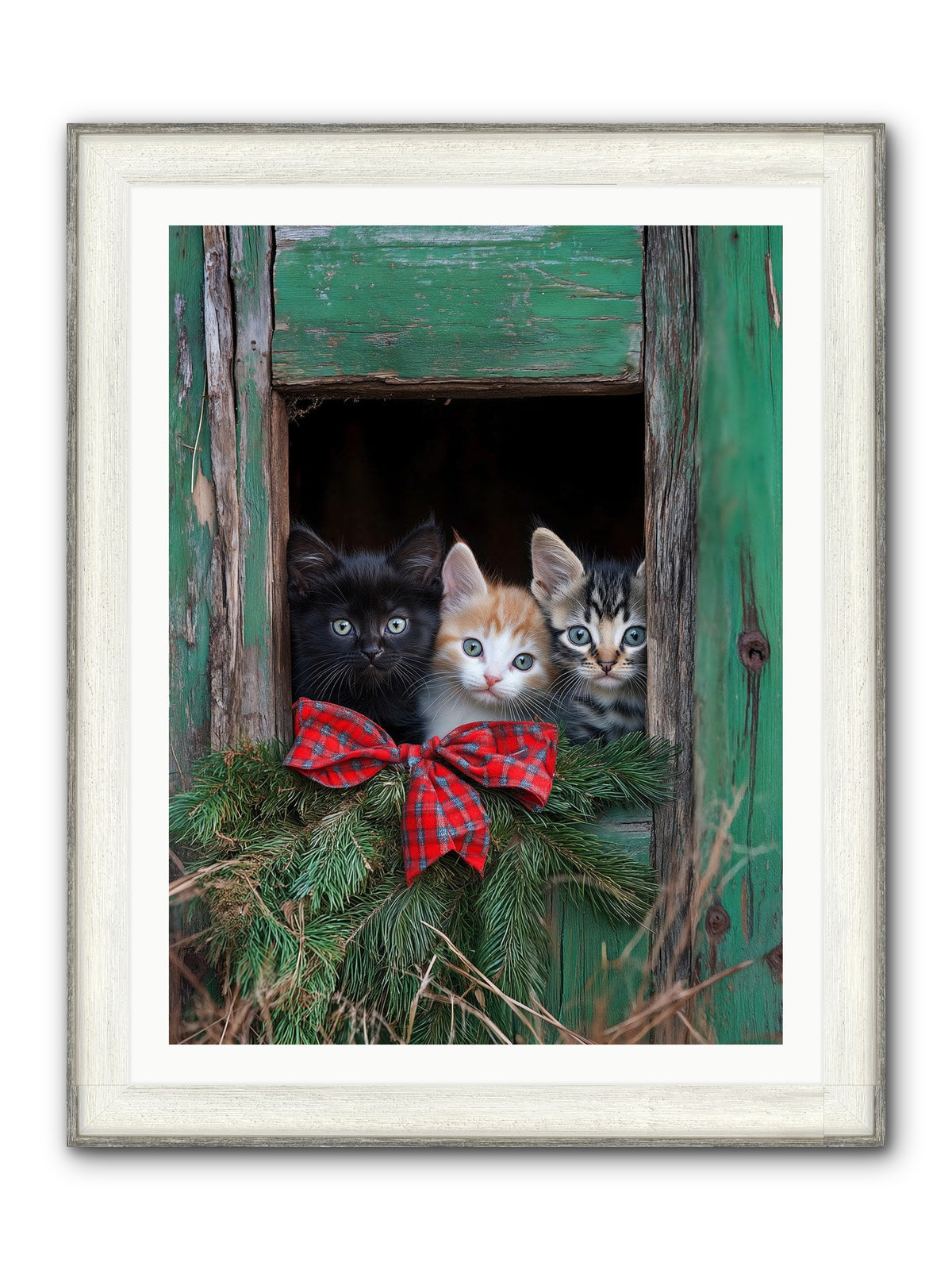 Mittened Mischief Framed Print - Driftwood White 30x40