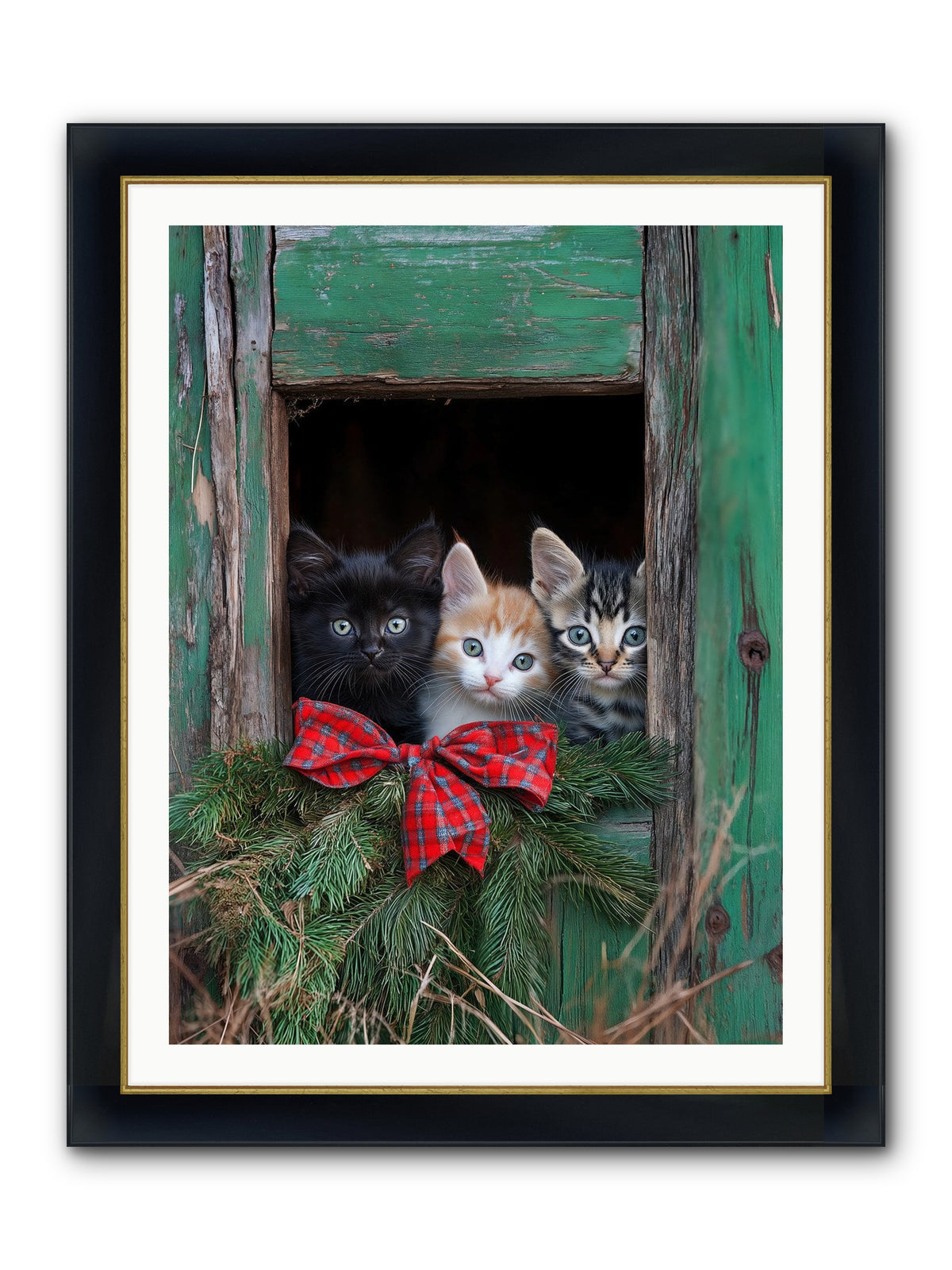 Mittened Mischief Framed Print - Wide Black w/Gold 30x40