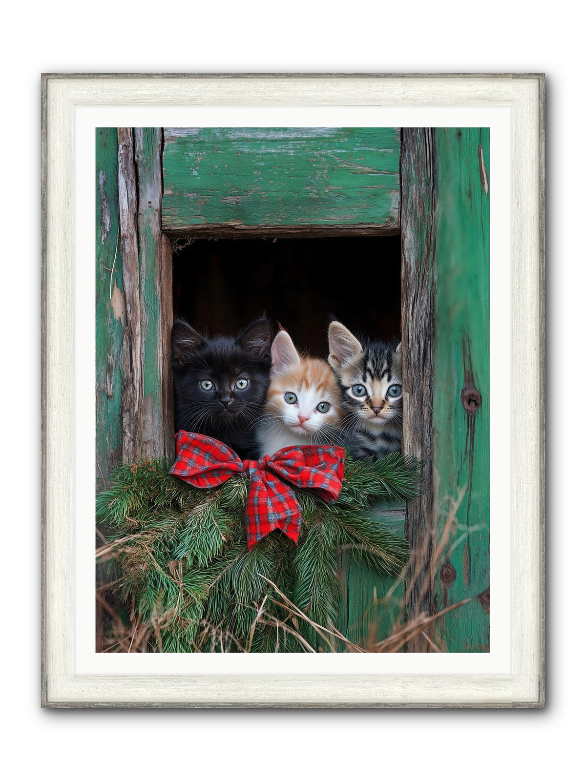 Mittened Mischief Framed Print - Driftwood White 36x48