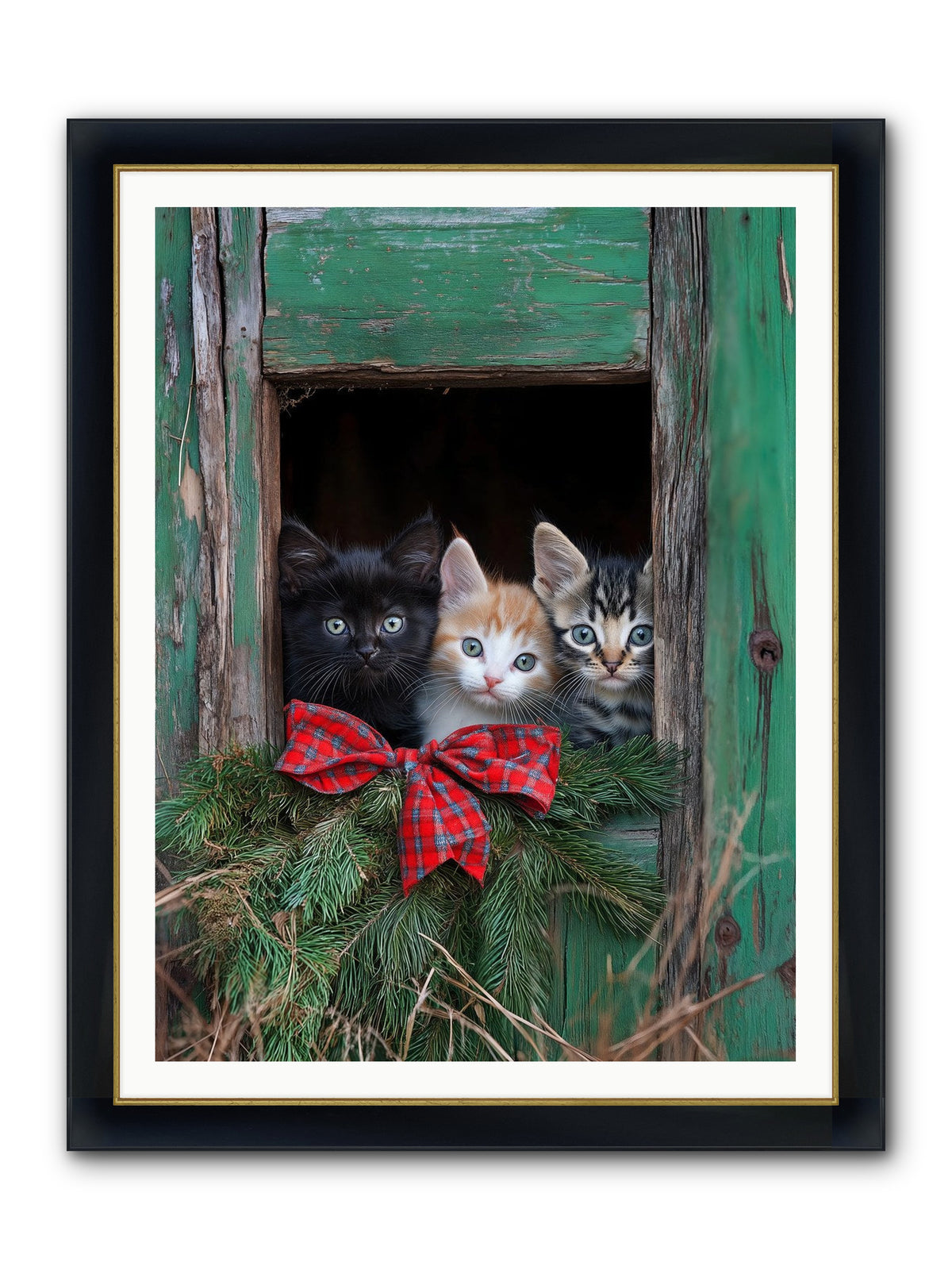 Mittened Mischief Framed Print - Wide Black w/Gold 36x48