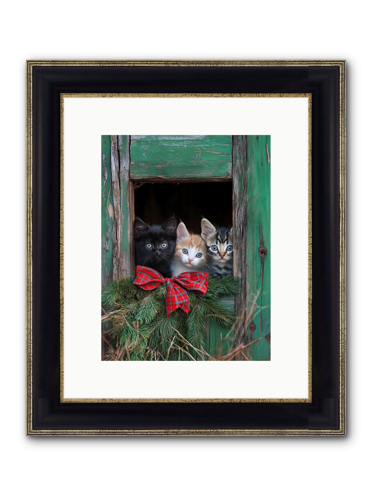 Mittened Mischief Framed Print - Black & Gold 9x12