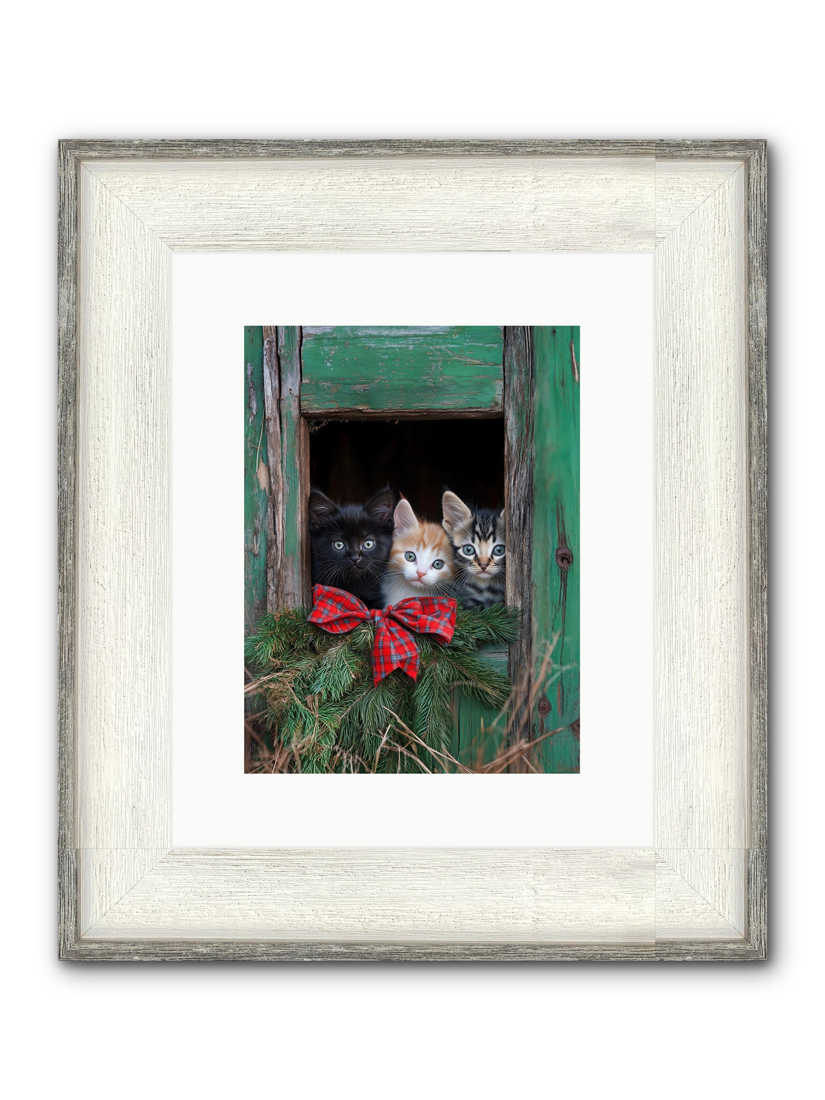 Mittened Mischief Framed Print - Driftwood White 9x12