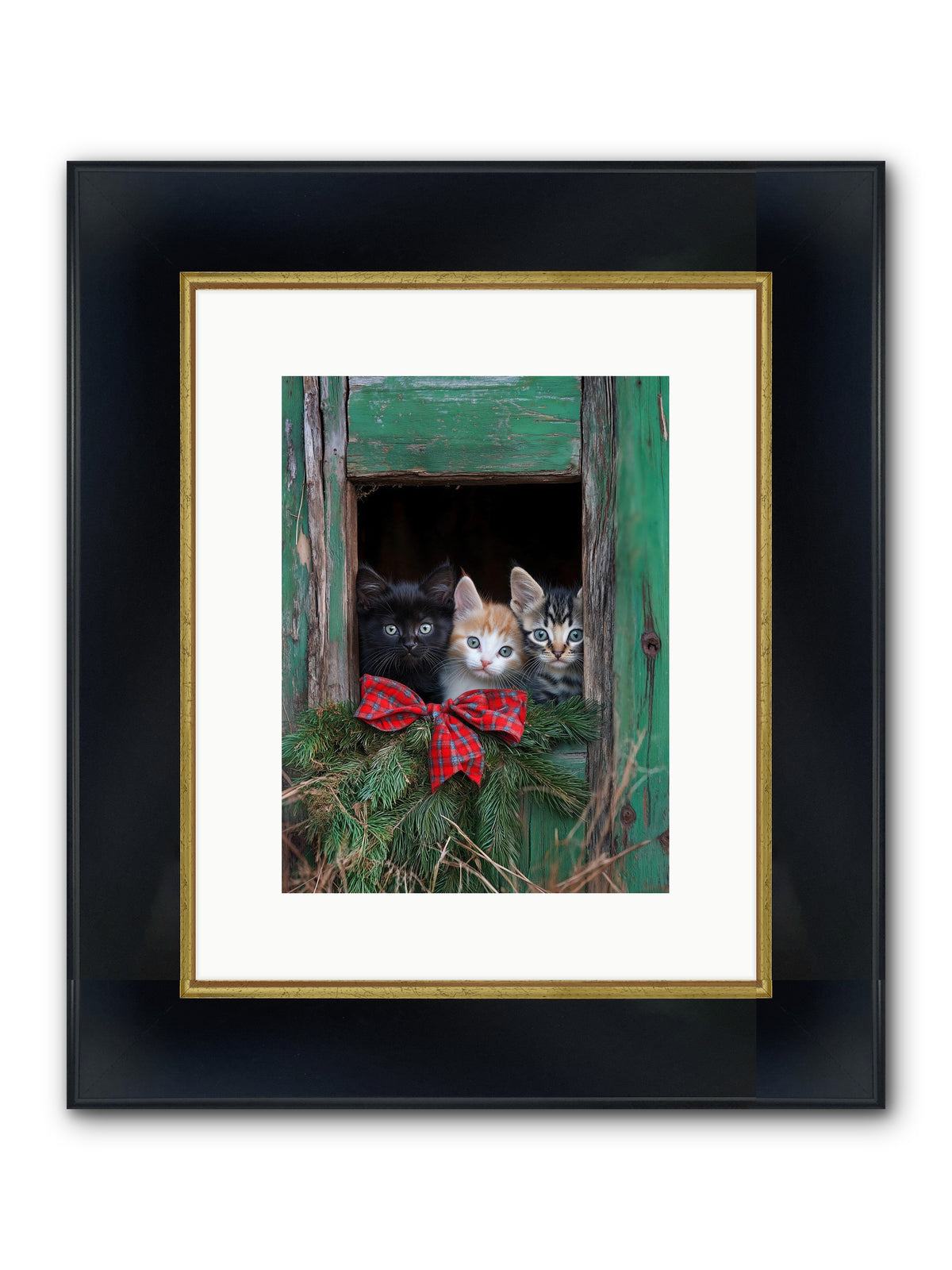 Mittened Mischief Framed Print - Wide Black w/Gold 9x12