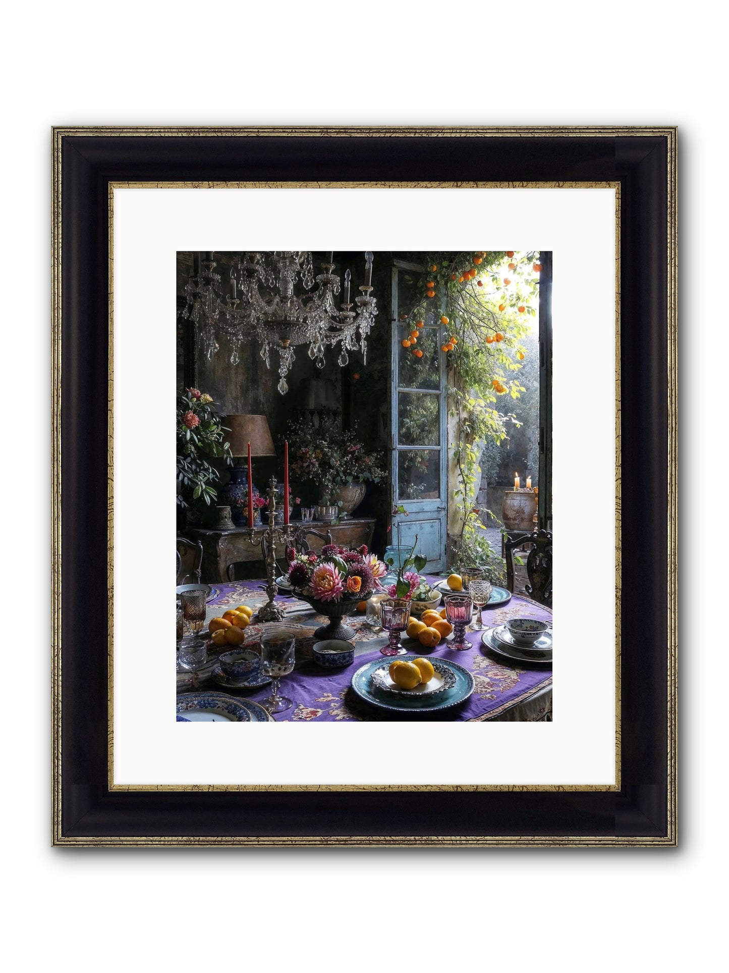 Moon Crest Framed Print - Black & Gold 12x15