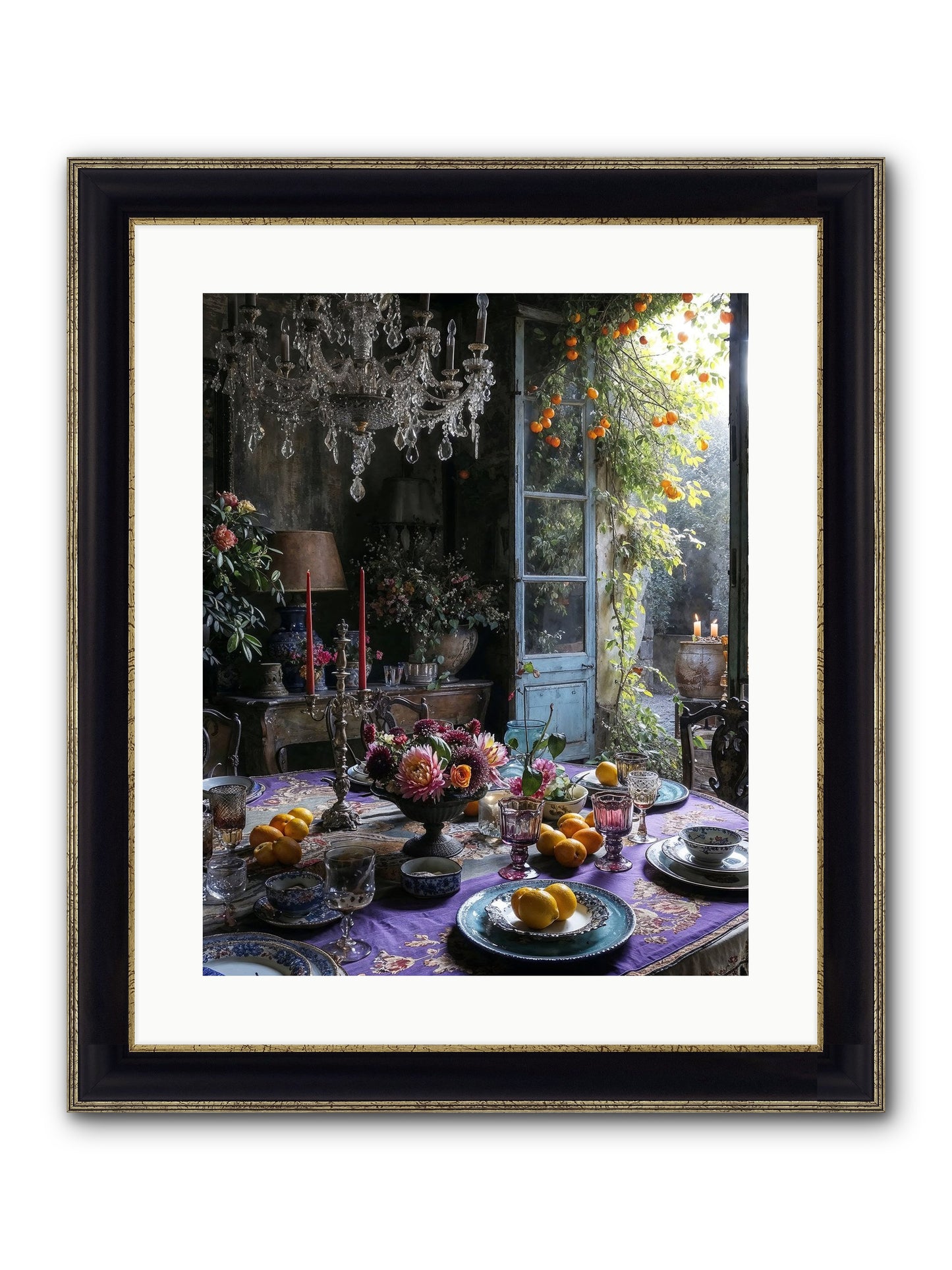 Moon Crest Framed Print - Black & Gold 16x20