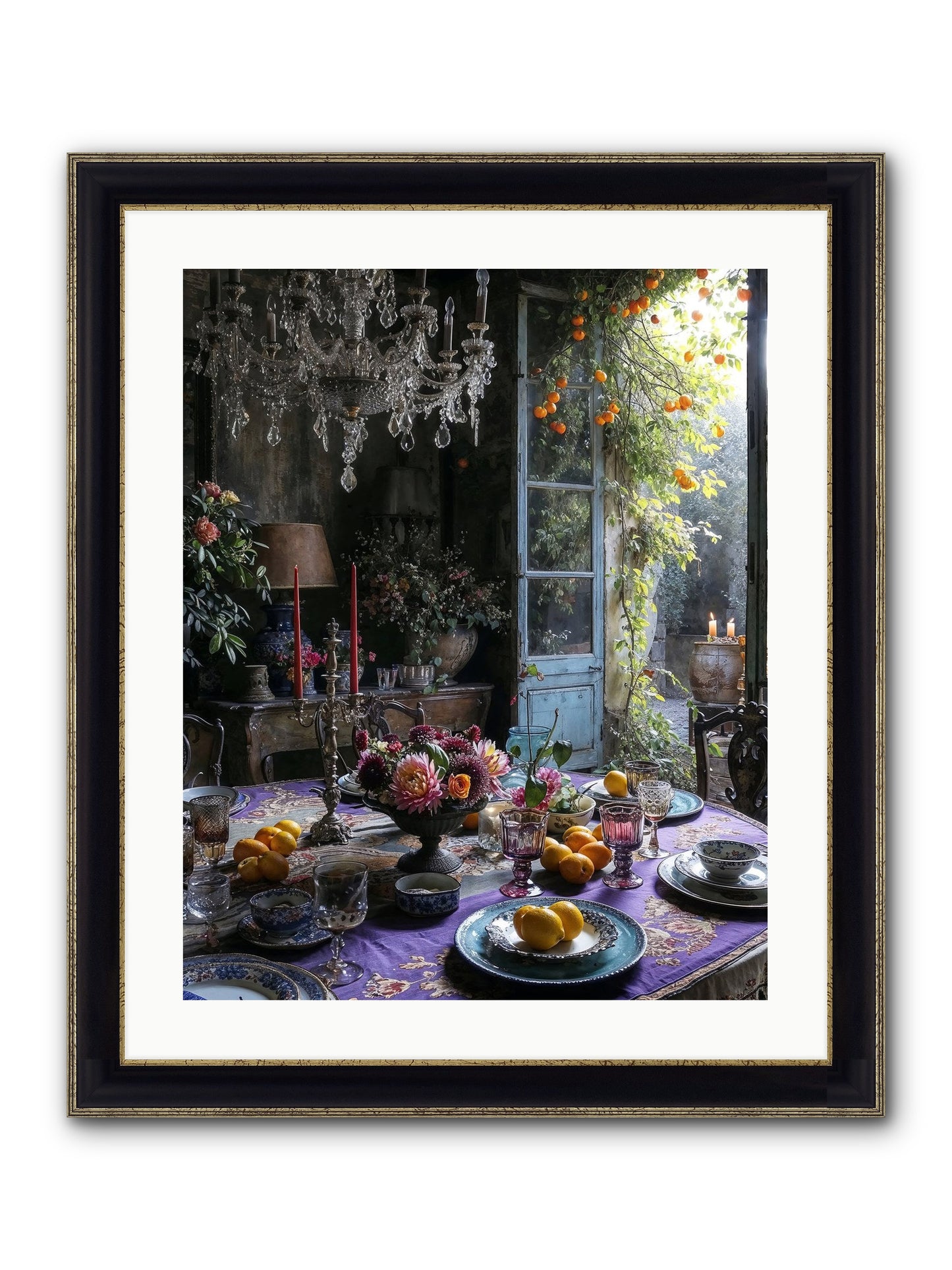 Moon Crest Framed Print - Black & Gold 20x25