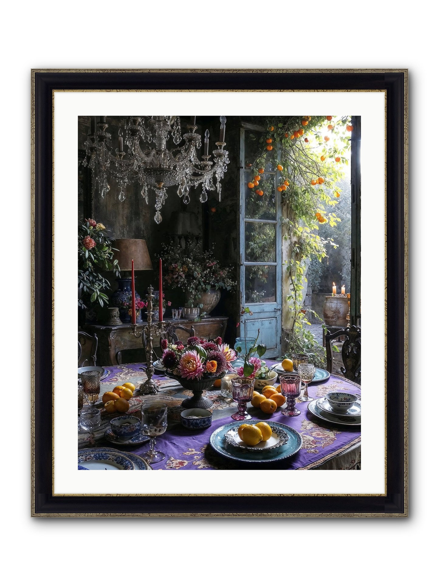 Moon Crest Framed Print - Black & Gold 24x30