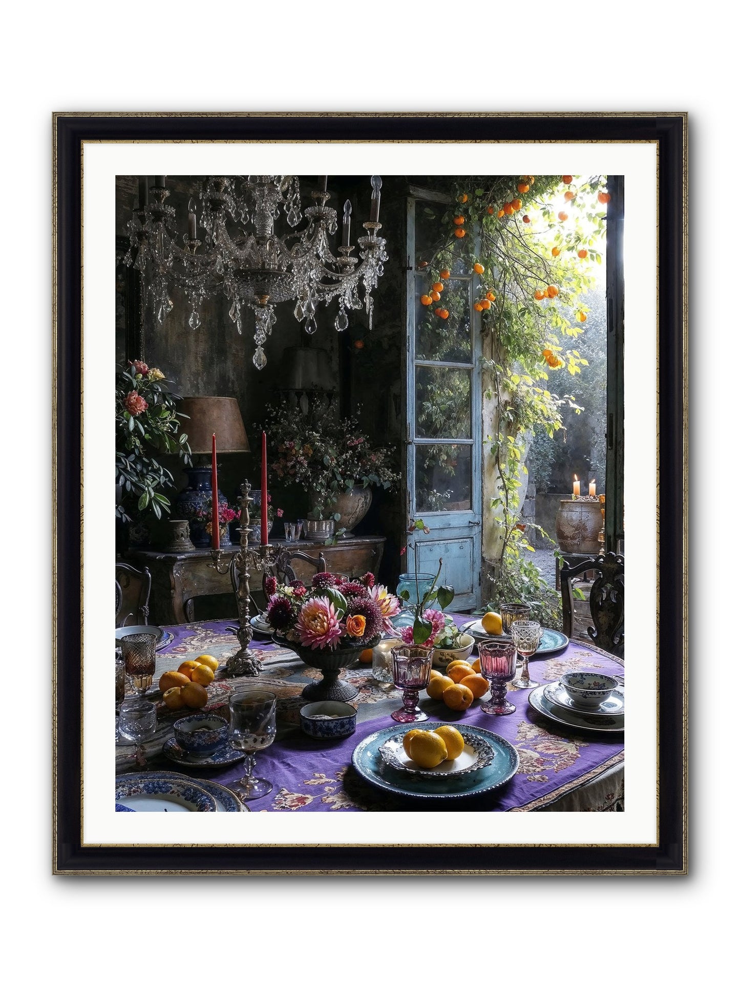 Moon Crest Framed Print - Black & Gold 32x40