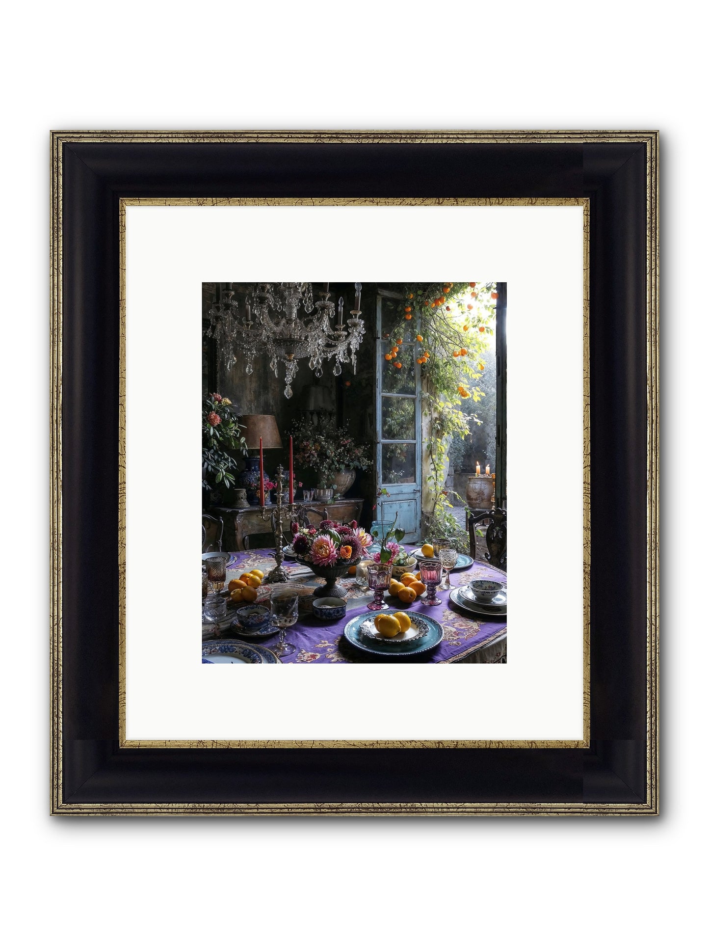 Moon Crest Framed Print - Black & Gold 8x10