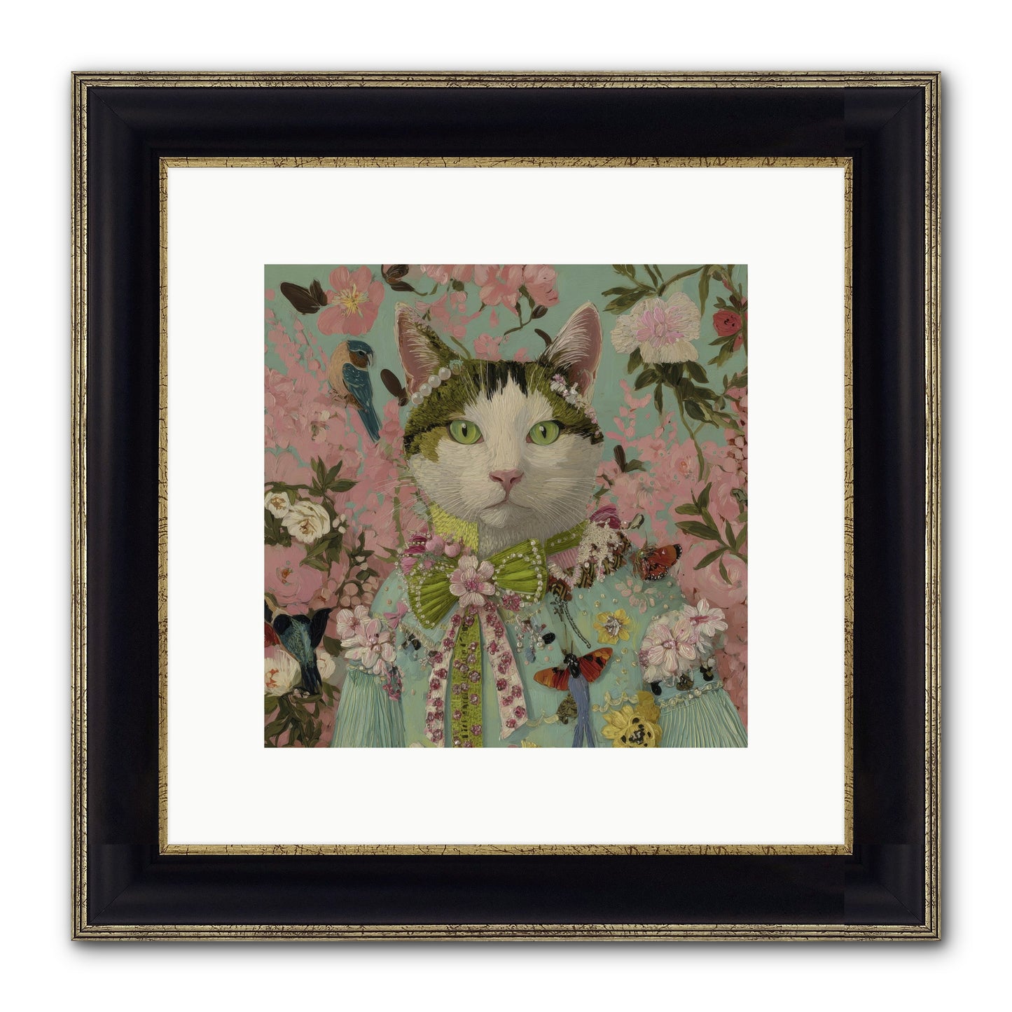 Moon Flower Garden Delight Framed Print - Black & Gold 10x10