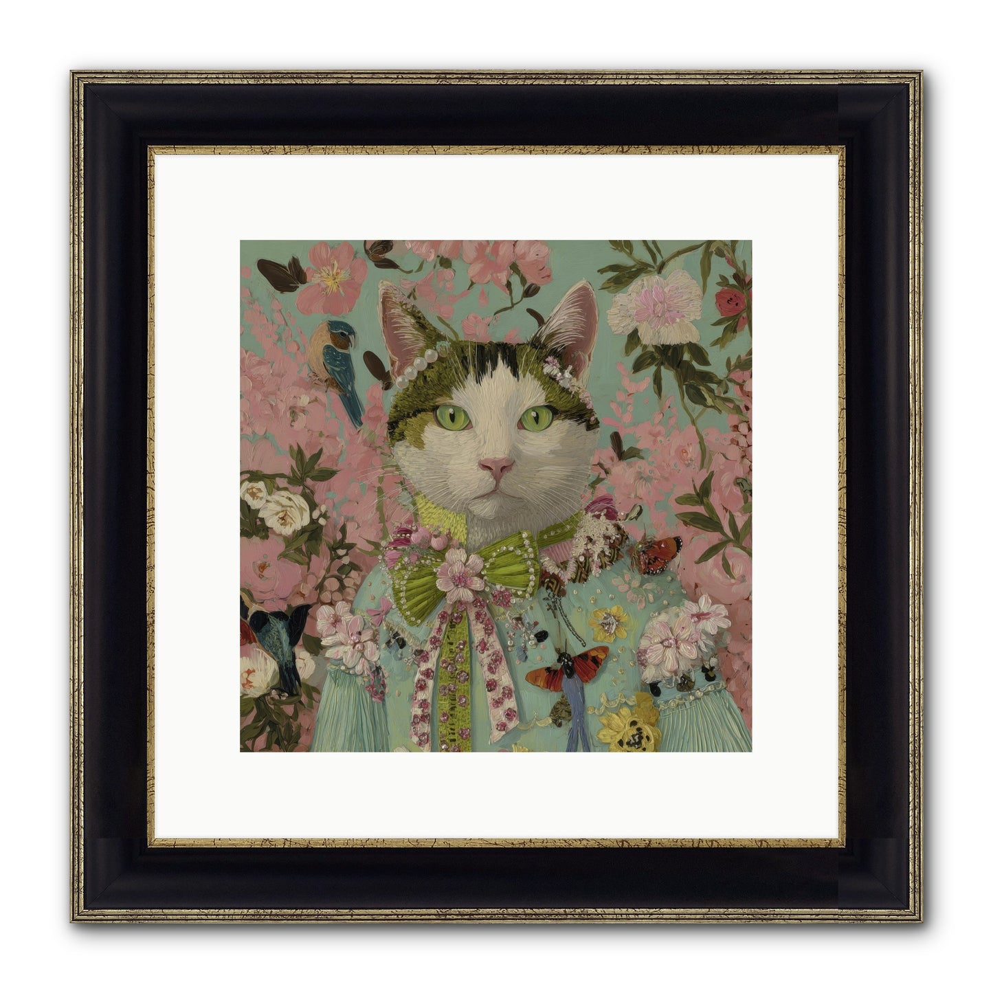 Moon Flower Garden Delight Framed Print - Black & Gold 12x12