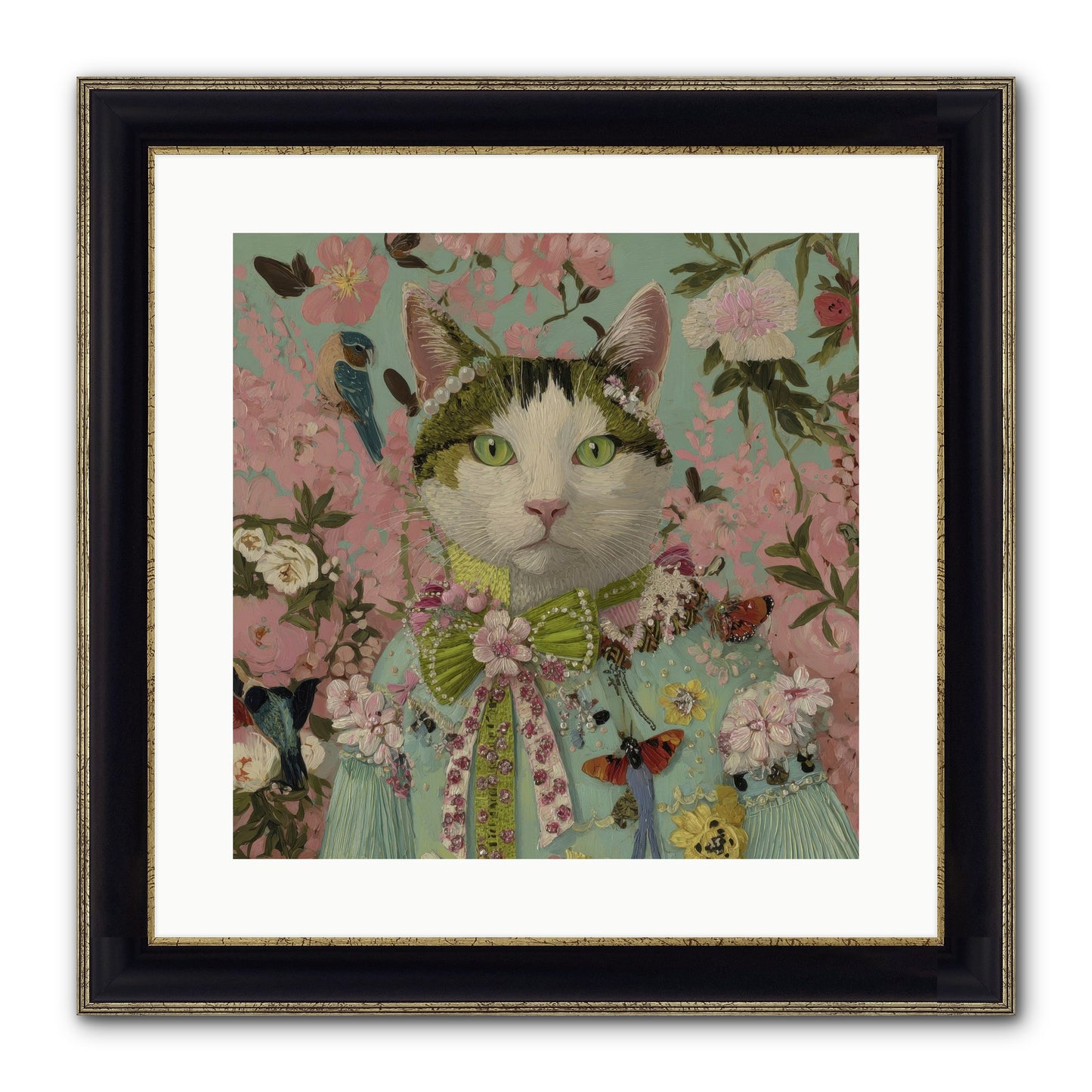 Moon Flower Garden Delight Framed Print - Black & Gold 16x16