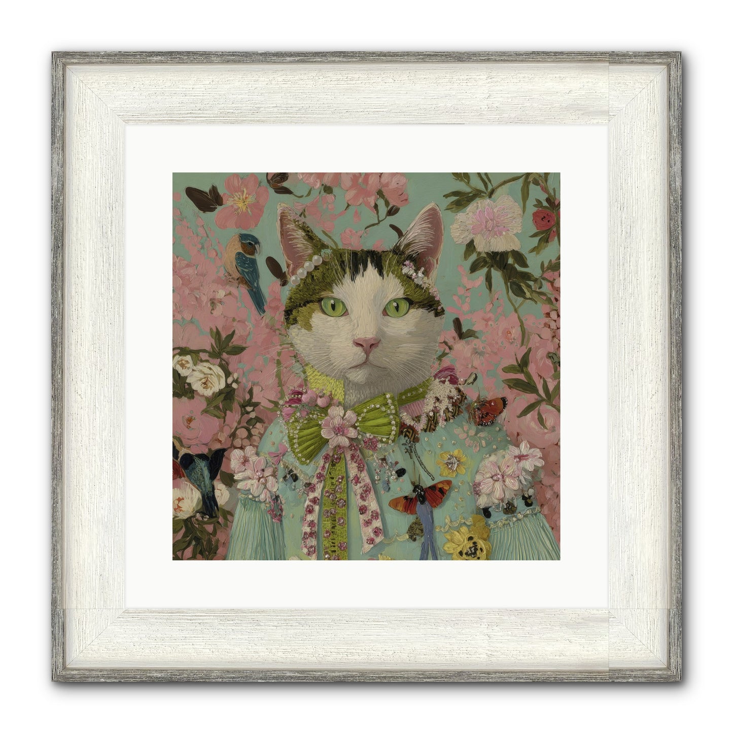 Moon Flower Garden Delight Framed Print - Driftwood White 16x16