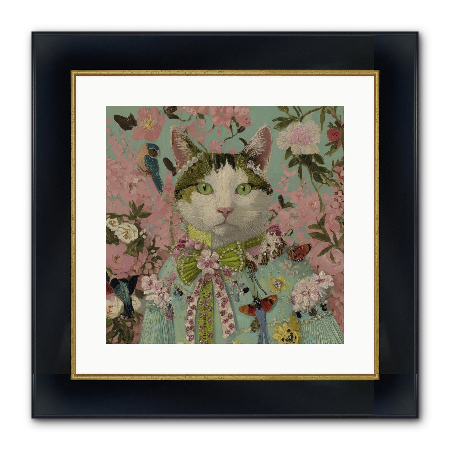 Moon Flower Garden Delight Framed Print - Wide Black w/Gold 16x16
